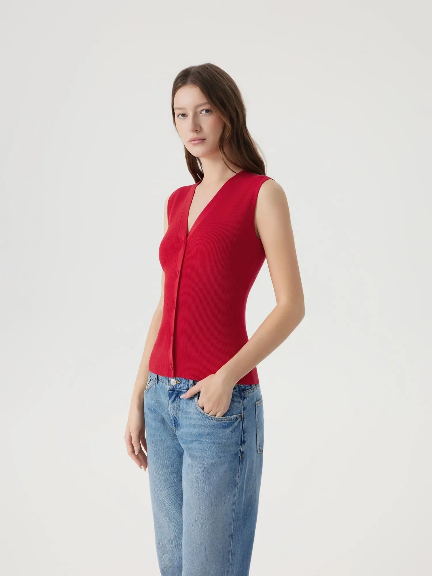 Button V Neck Tank Sweater Vest