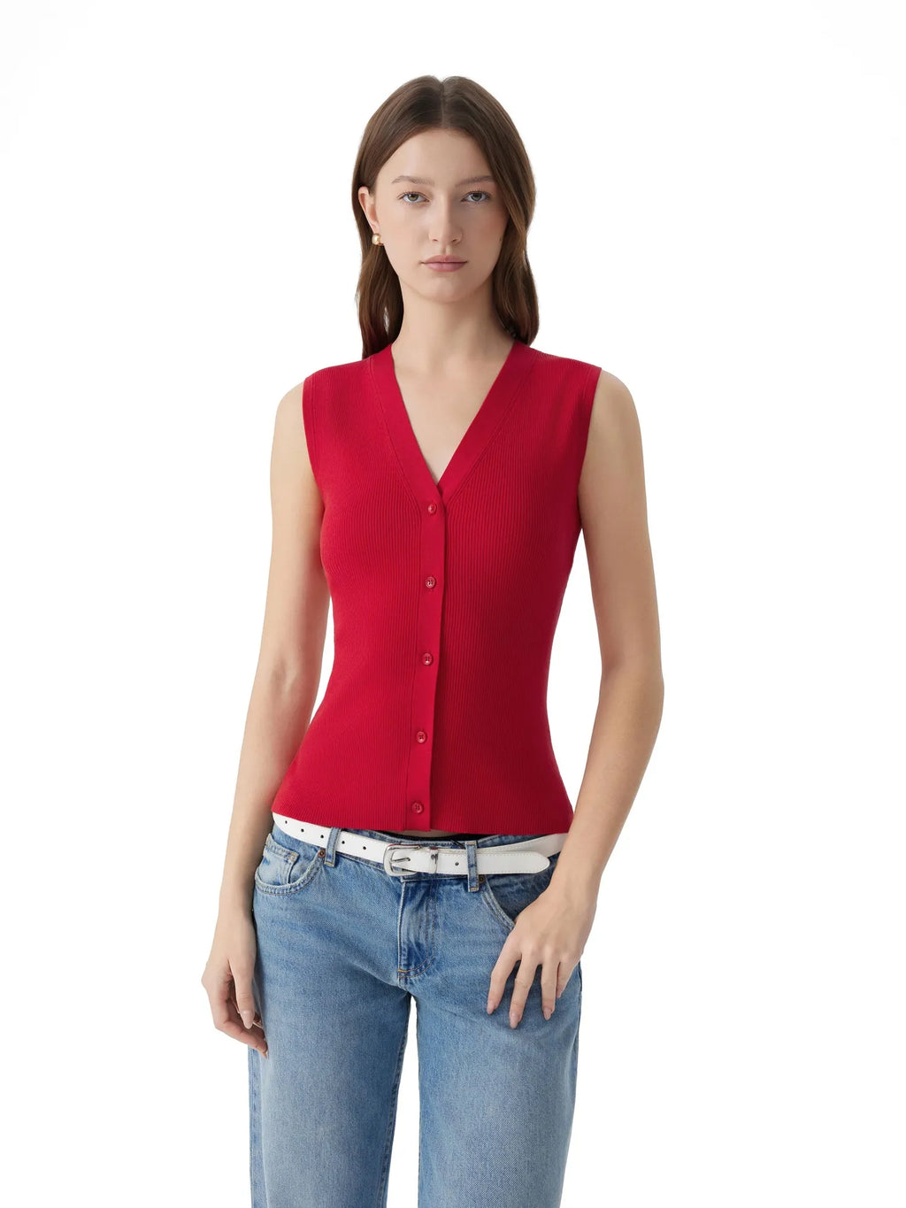 Button V Neck Tank Sweater Vest