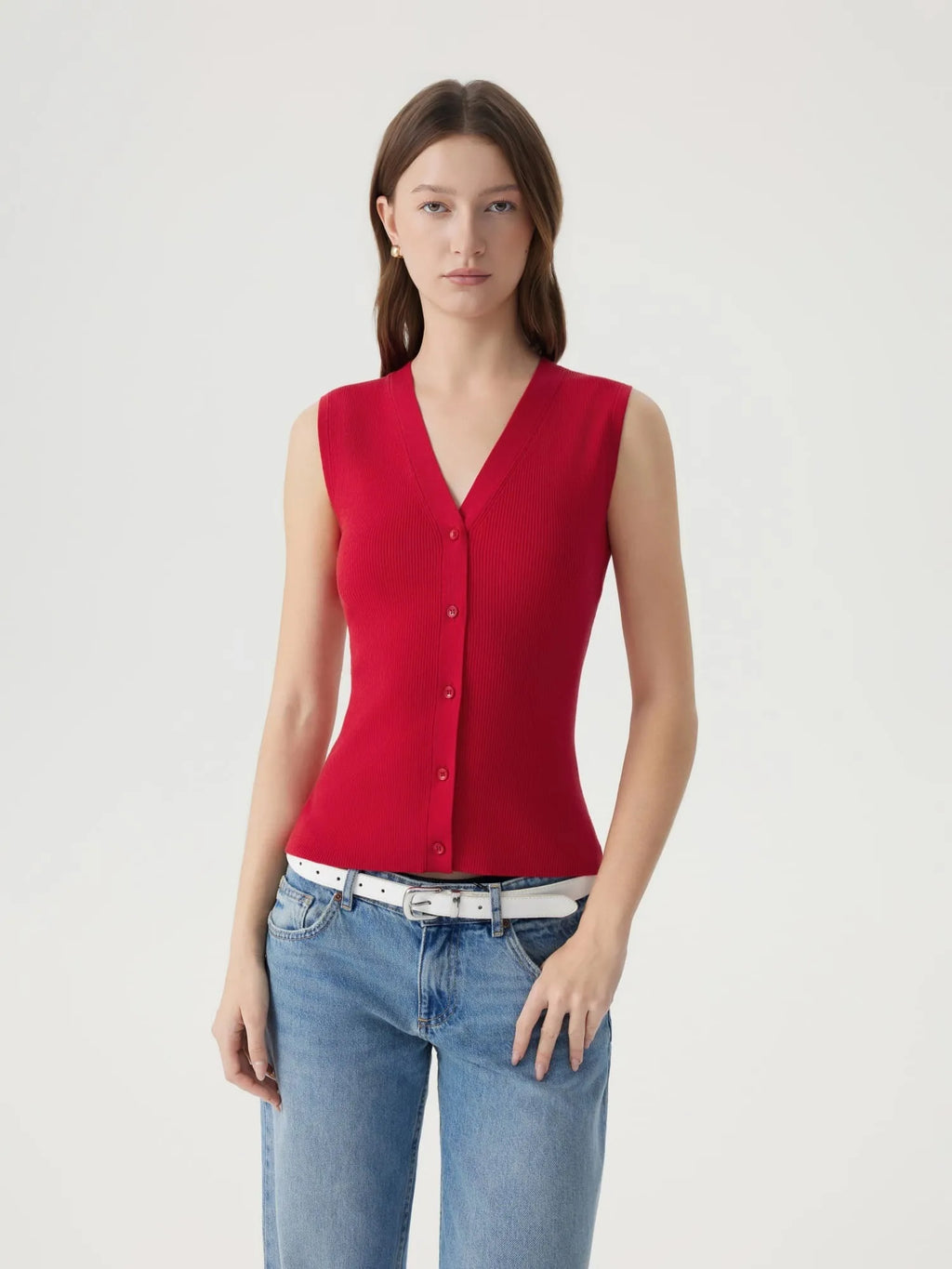 Button V Neck Tank Sweater Vest