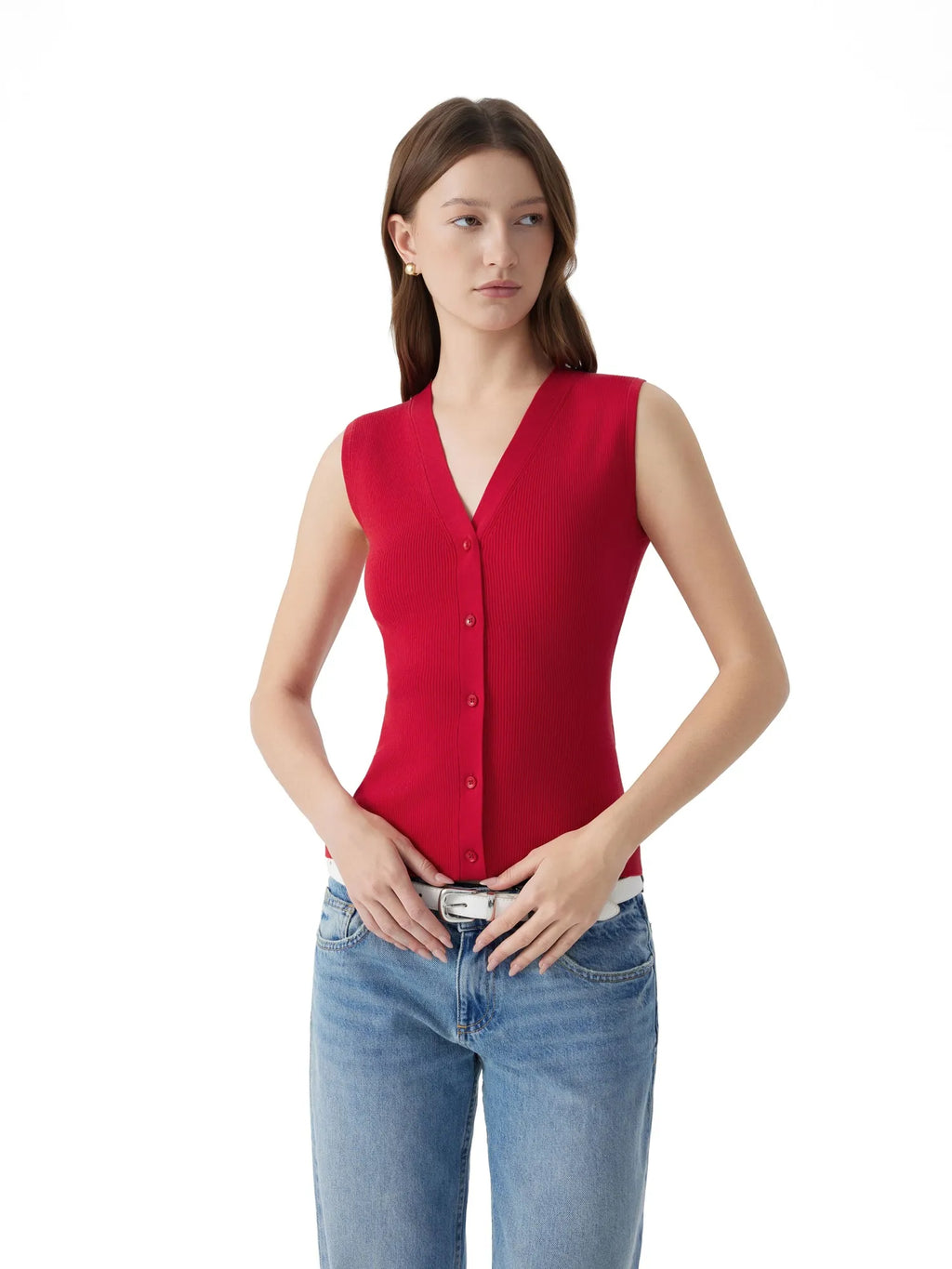 Button V Neck Tank Sweater Vest