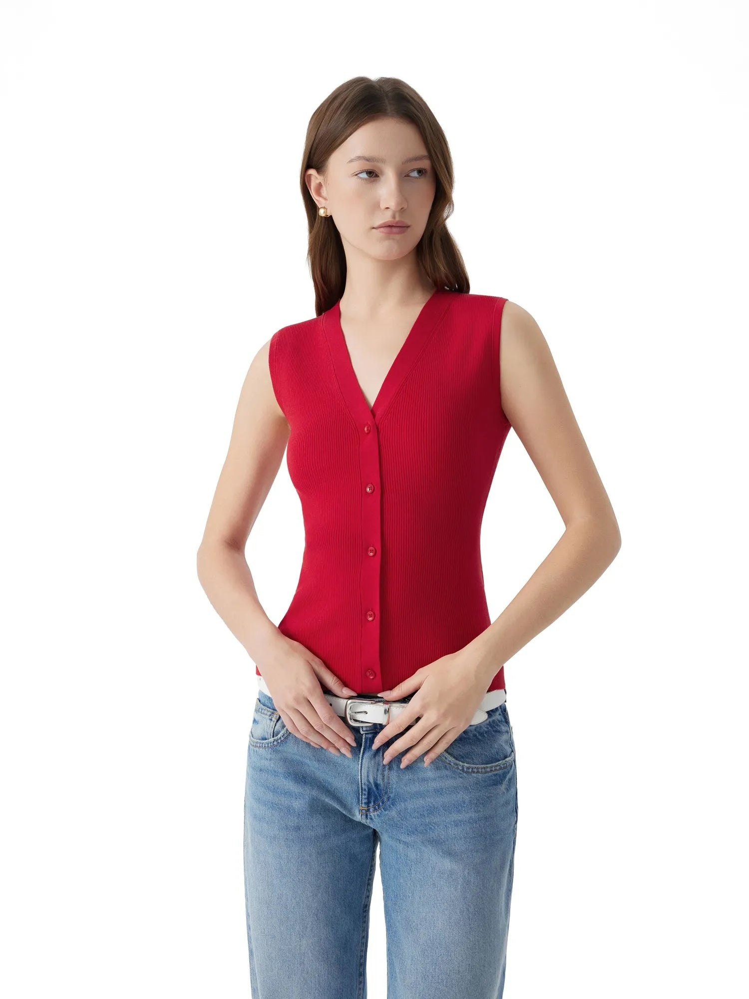 Button V Neck Tank Sweater Vest