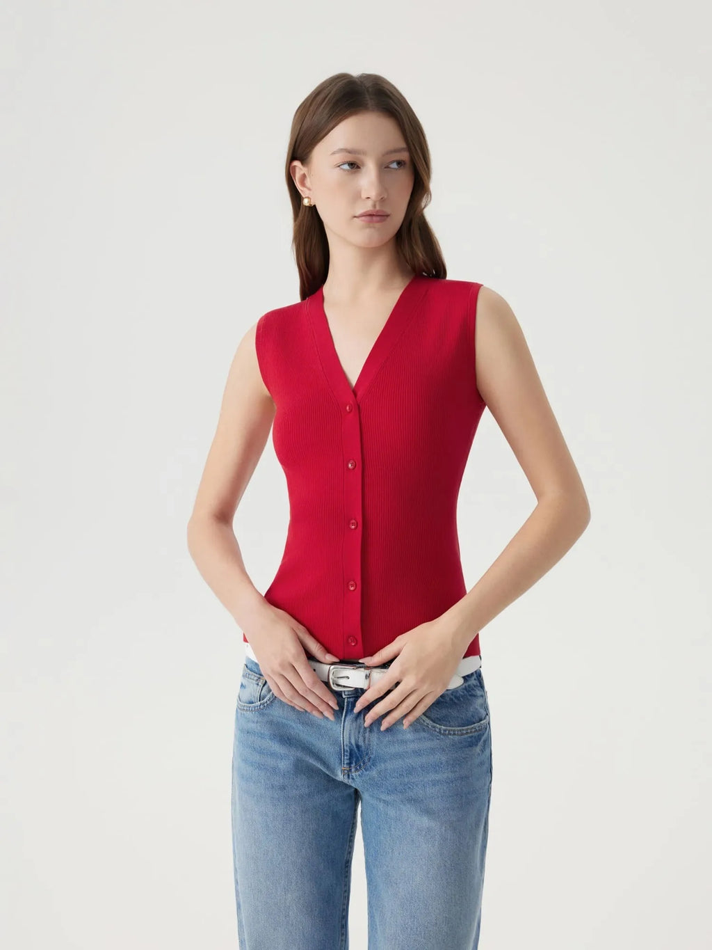 Button V Neck Tank Sweater Vest