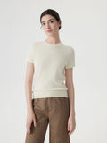 Cashmere Silk Blend Crew Neck Spring Sweater - Short Sleeve