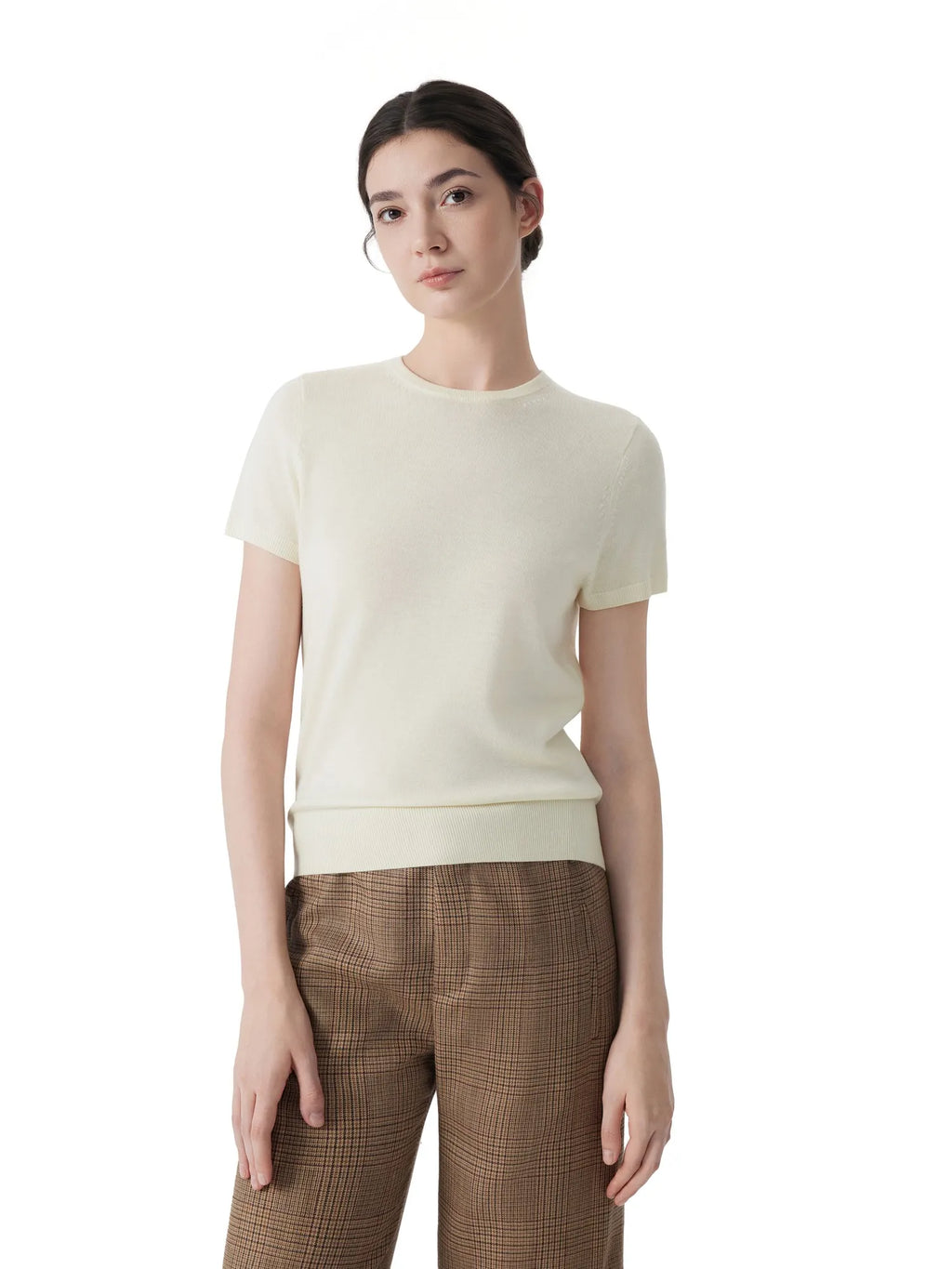 Cashmere Silk Blend Crew Neck Spring Sweater - Short Sleeve