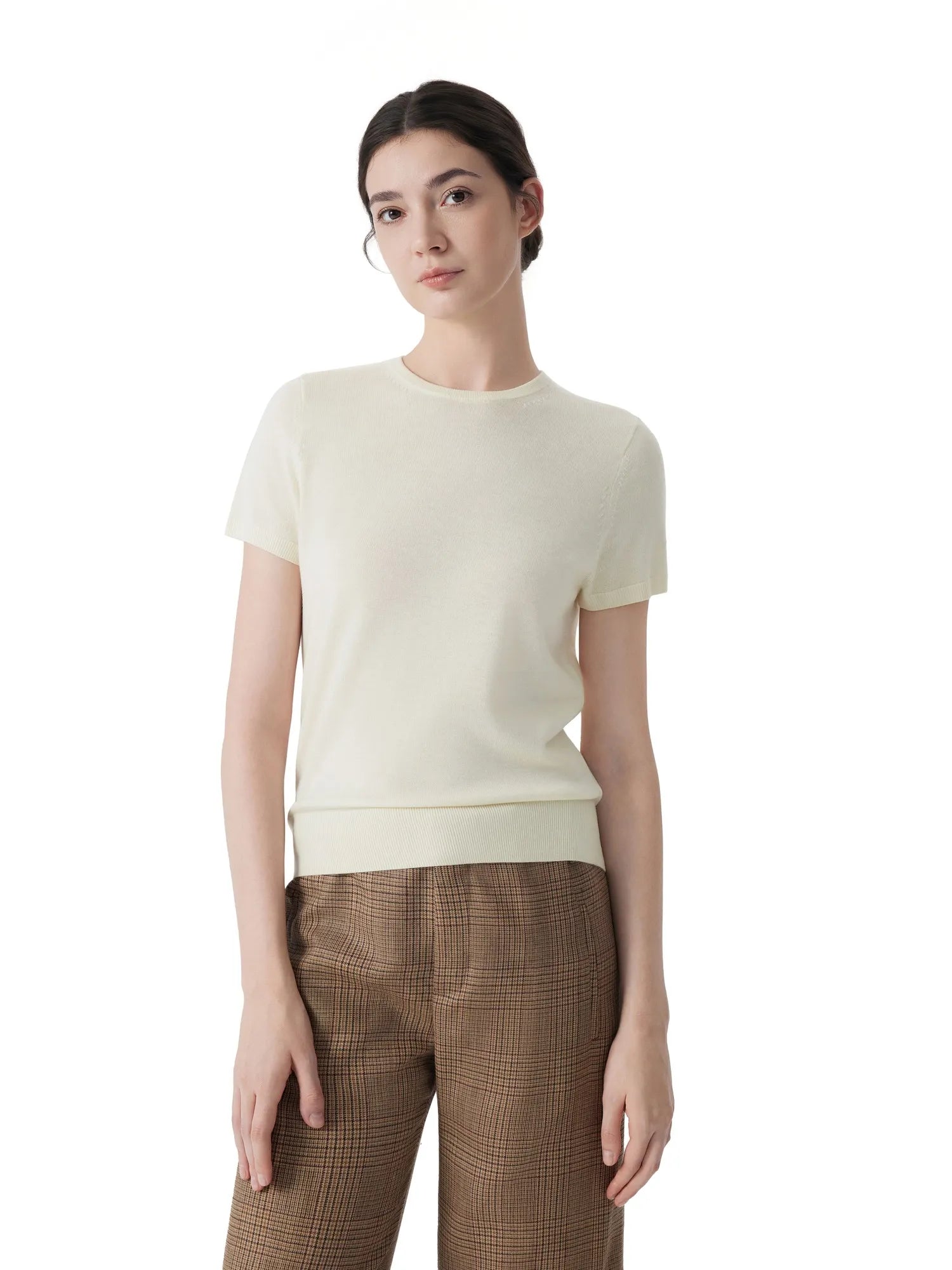 Cashmere Silk Blend Crew Neck Spring Sweater - Short Sleeve
