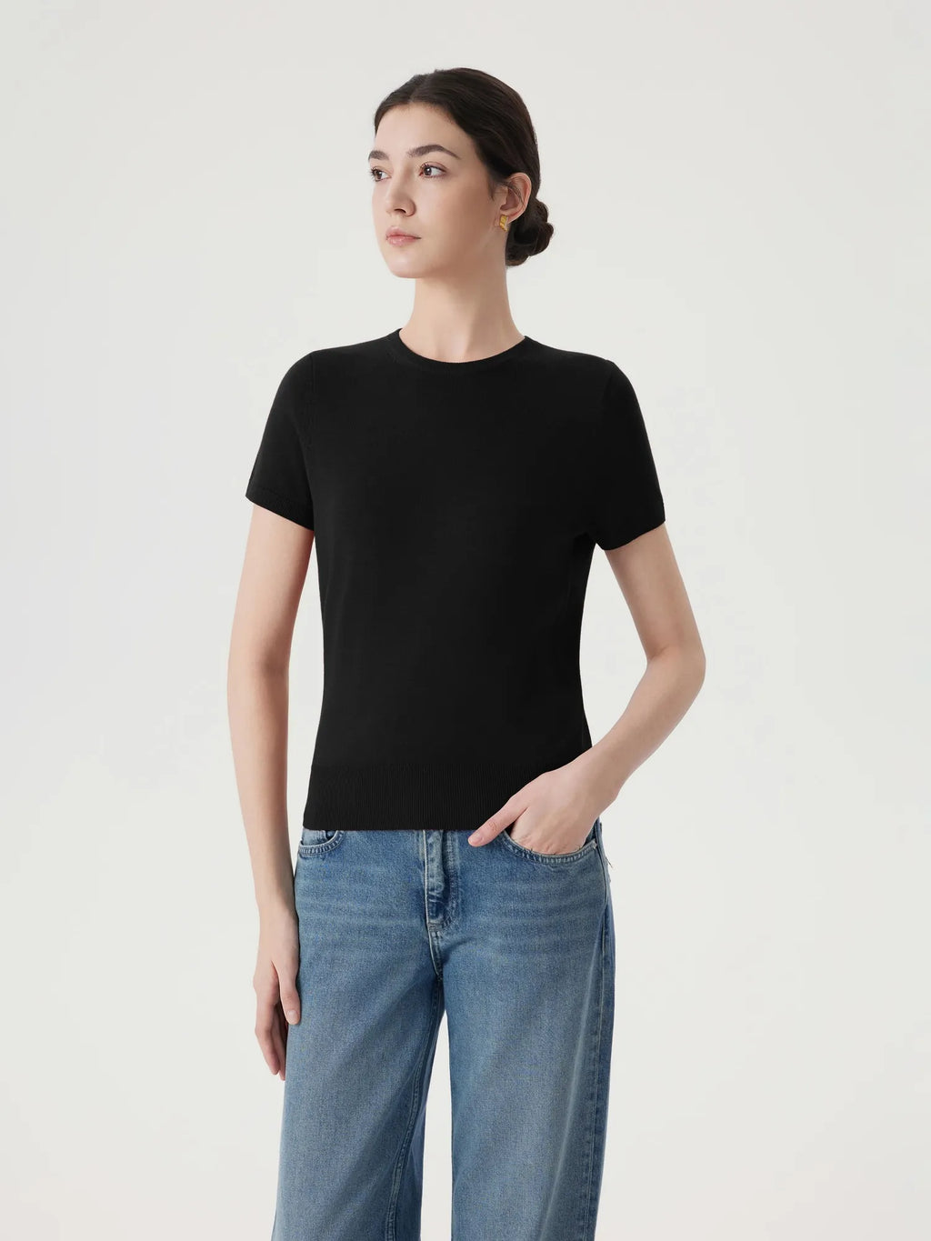 Cashmere Silk Blend Crew Neck Spring Sweater - Short Sleeve