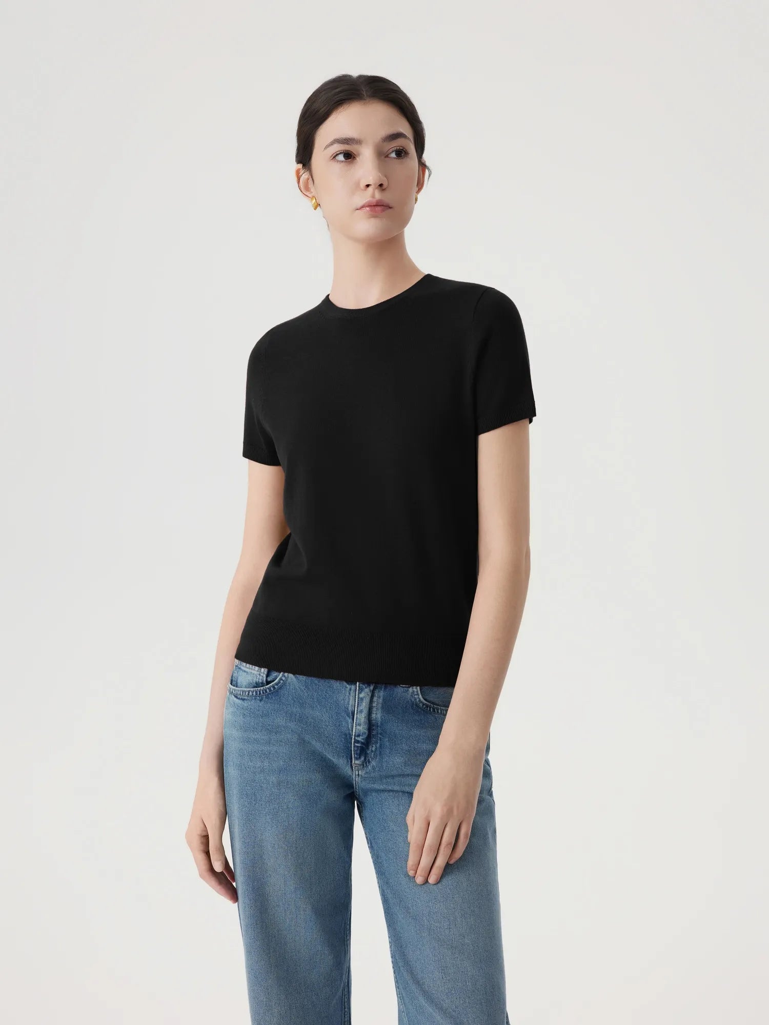 Cashmere Silk Blend Crew Neck Spring Sweater - Short Sleeve