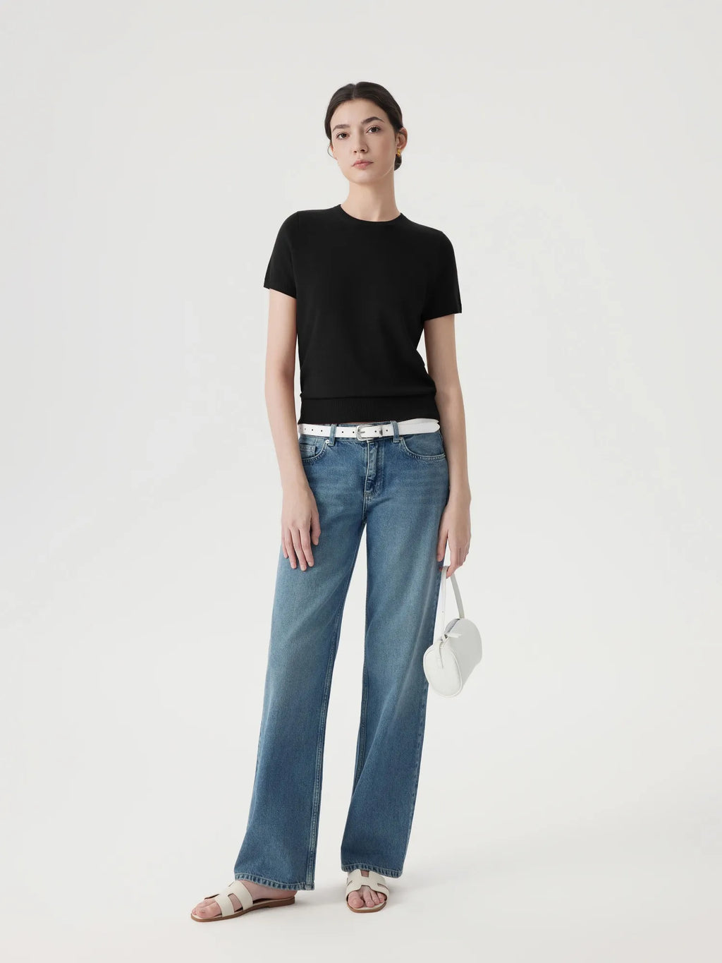 Cashmere Silk Blend Crew Neck Spring Sweater - Short Sleeve