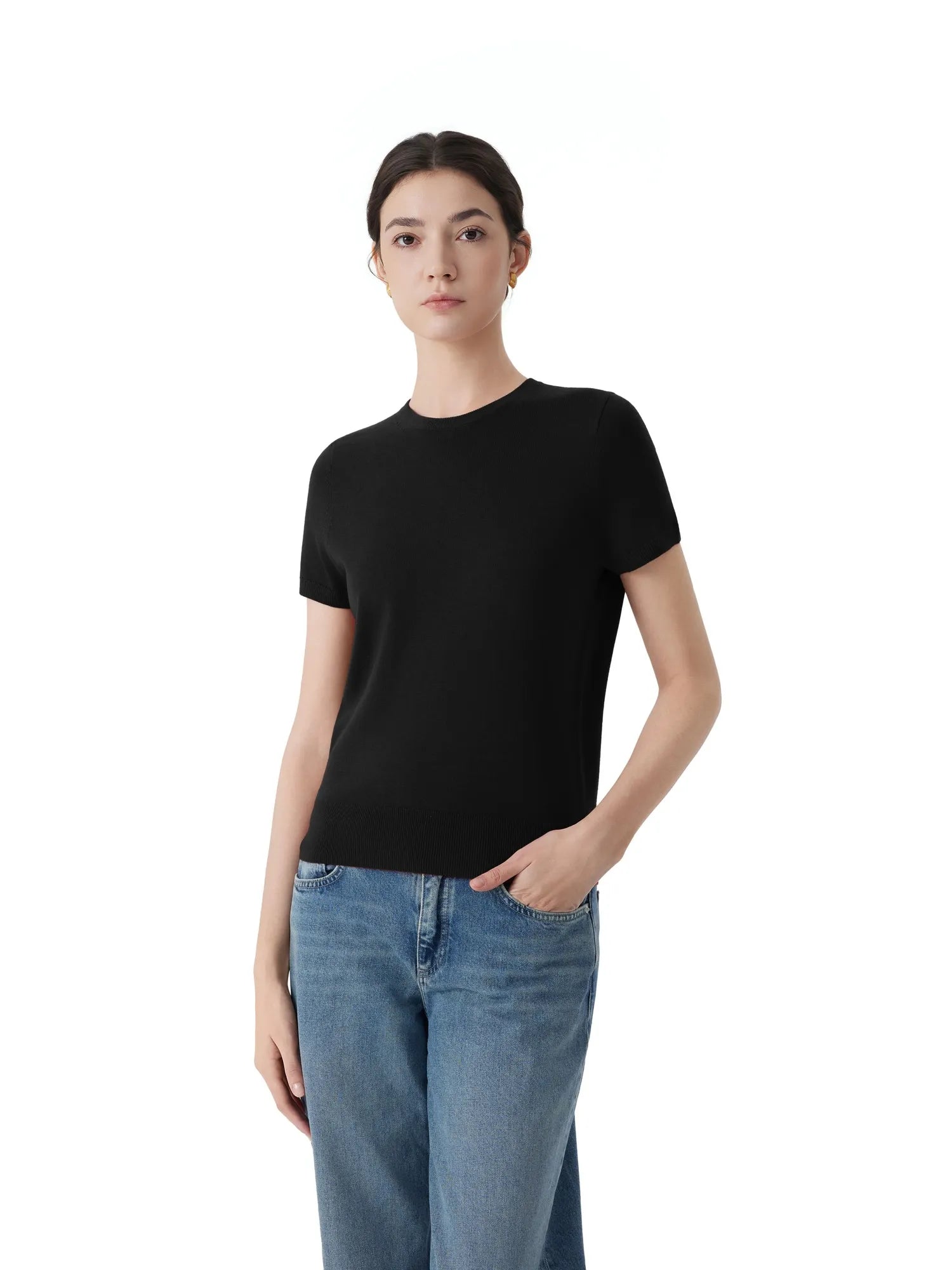 Cashmere Silk Blend Crew Neck Spring Sweater - Short Sleeve