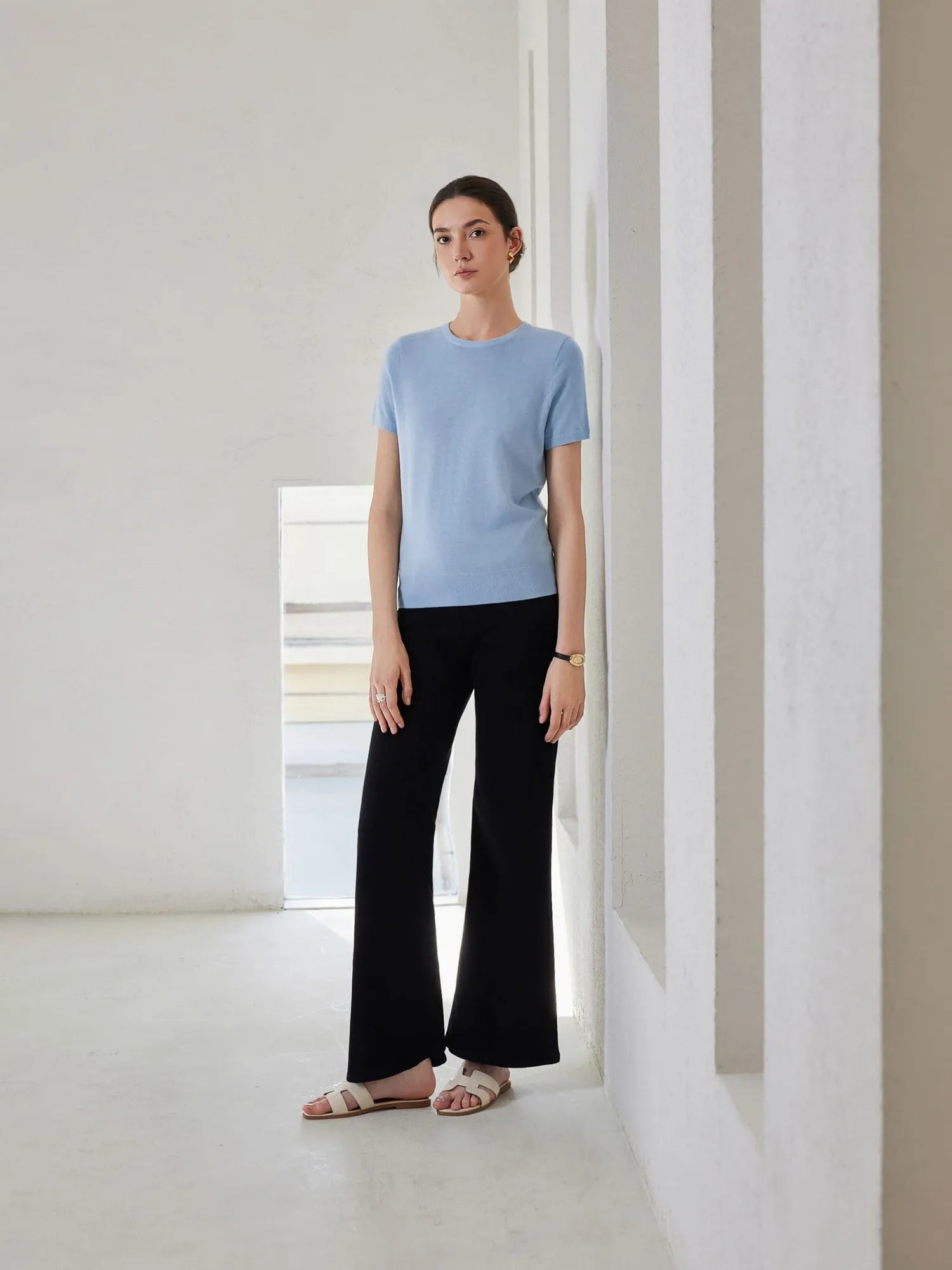 Cashmere Silk Blend Crew Neck Spring Sweater - Short Sleeve