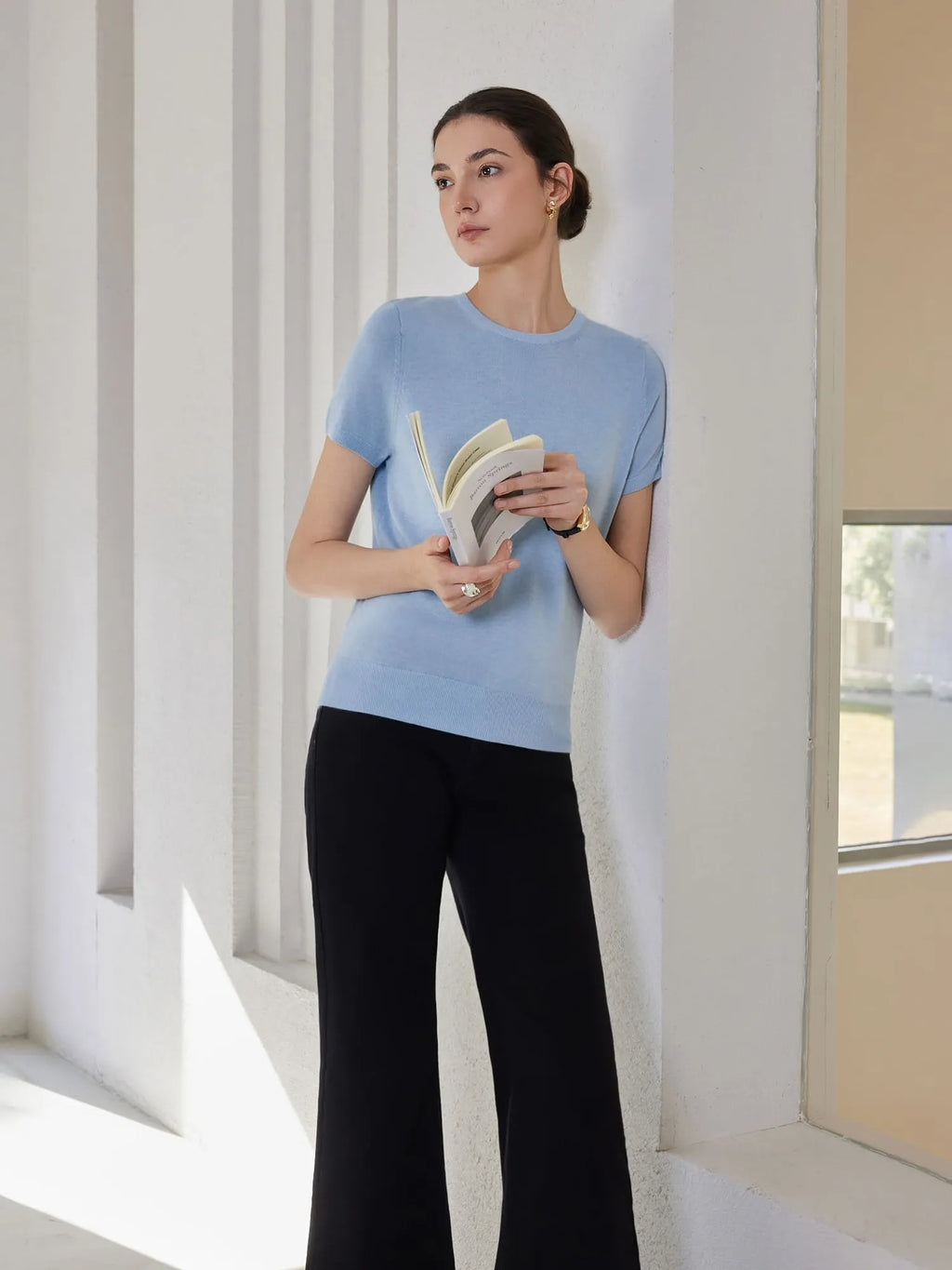 Cashmere Silk Blend Crew Neck Spring Sweater - Short Sleeve