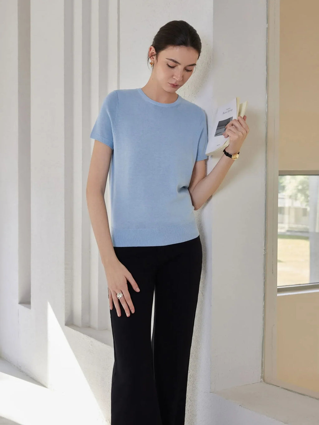 Cashmere Silk Blend Crew Neck Spring Sweater - Short Sleeve