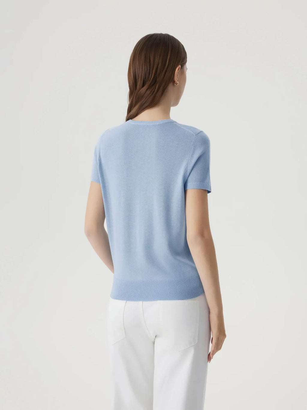 Cashmere Silk Blend Crew Neck Spring Sweater - Short Sleeve