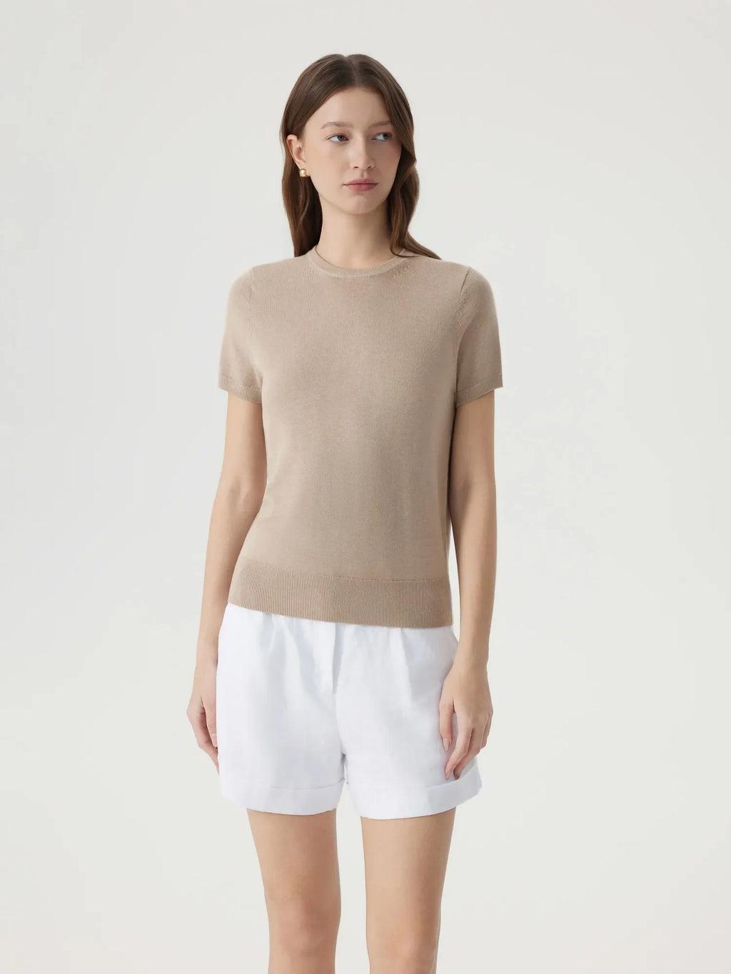 Cashmere Silk Blend Crew Neck Spring Sweater - Short Sleeve
