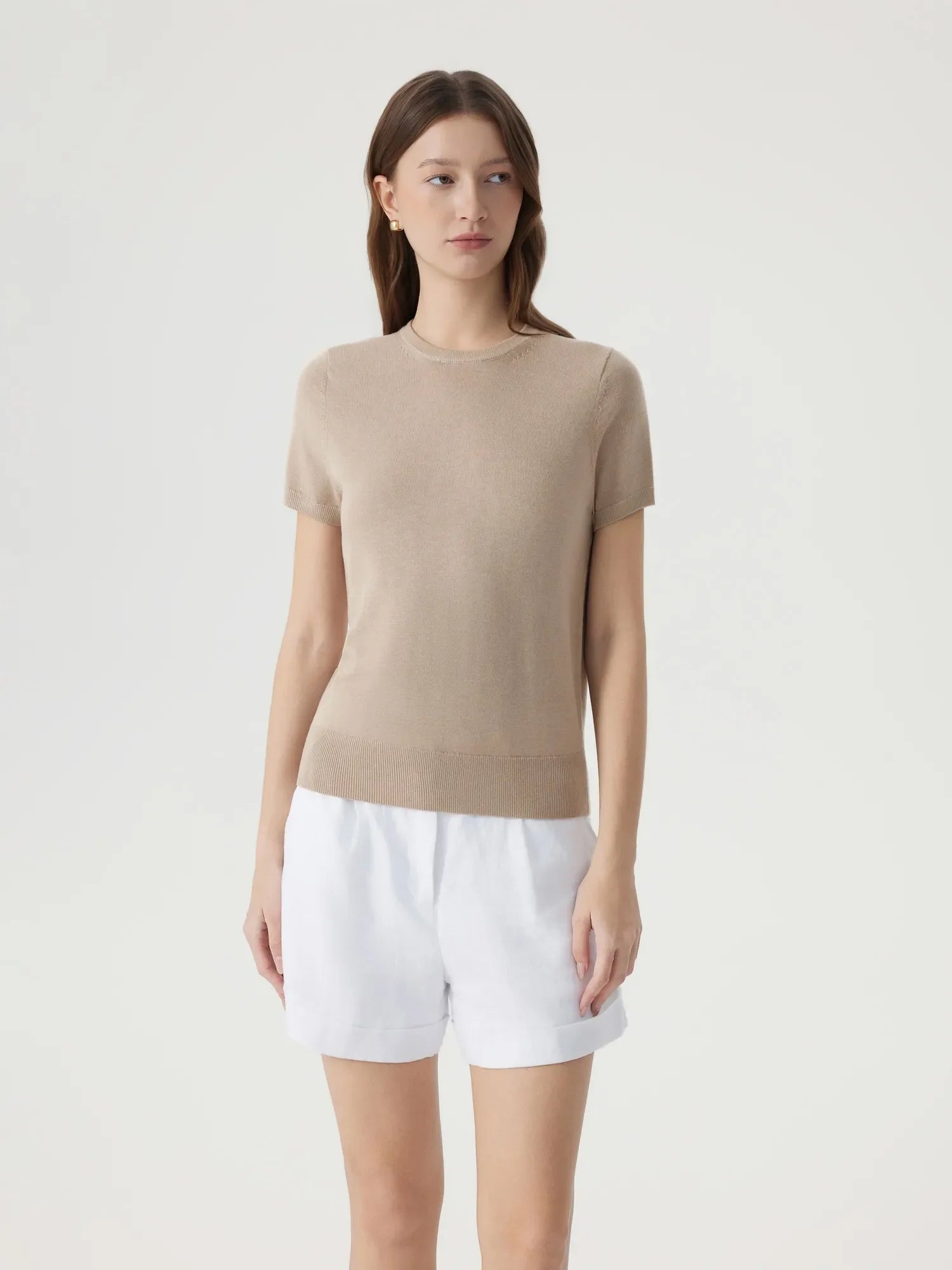 Cashmere Silk Blend Crew Neck Spring Sweater - Short Sleeve