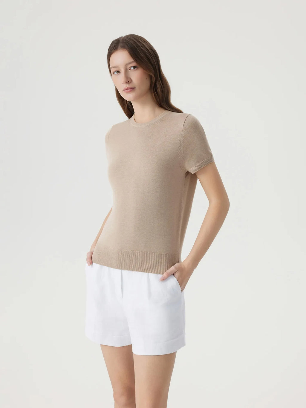 Cashmere Silk Blend Crew Neck Spring Sweater - Short Sleeve