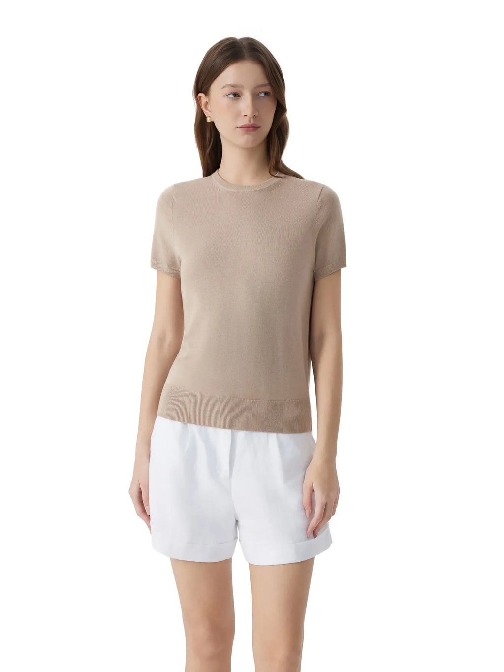 Cashmere Silk Blend Crew Neck Spring Sweater - Short Sleeve