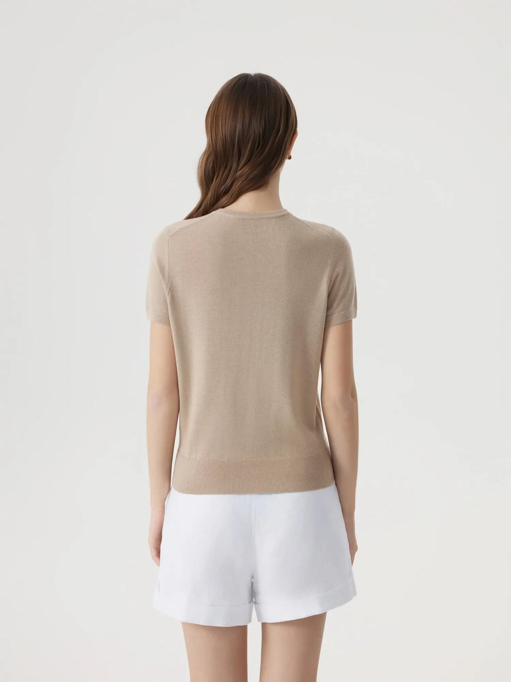 Cashmere Silk Blend Crew Neck Spring Sweater - Short Sleeve