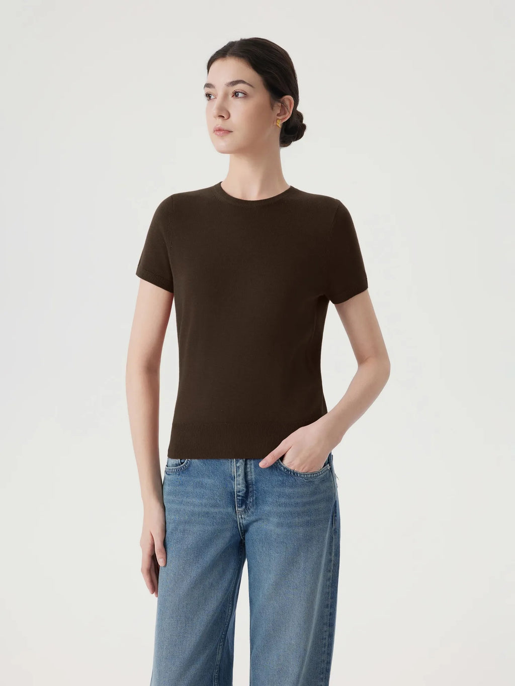 Cashmere Silk Blend Crew Neck Spring Sweater - Short Sleeve