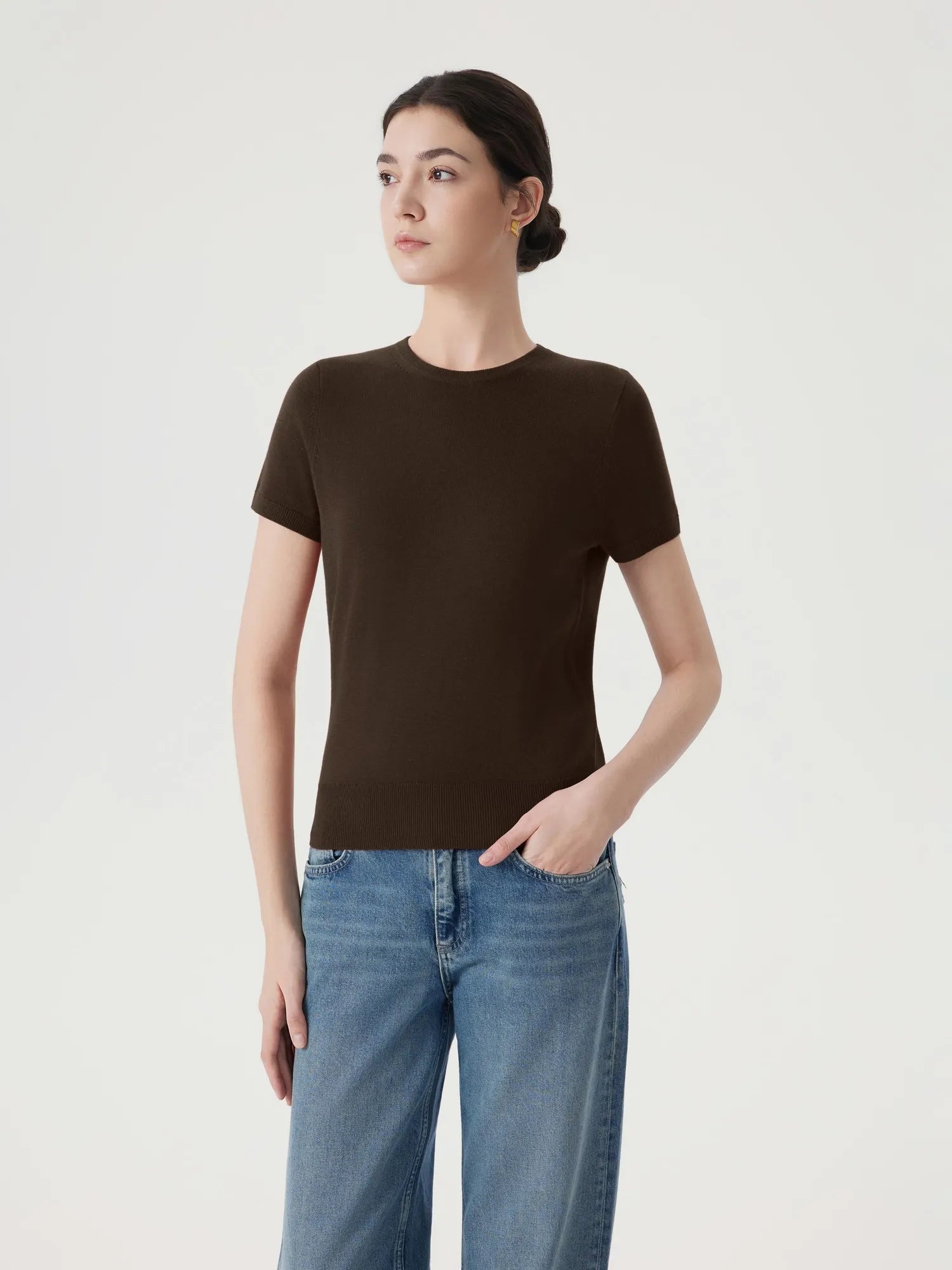 Cashmere Silk Blend Crew Neck Spring Sweater - Short Sleeve