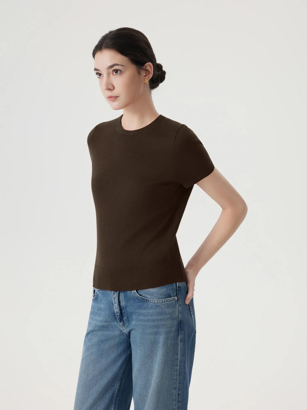 Cashmere Silk Blend Crew Neck Spring Sweater - Short Sleeve