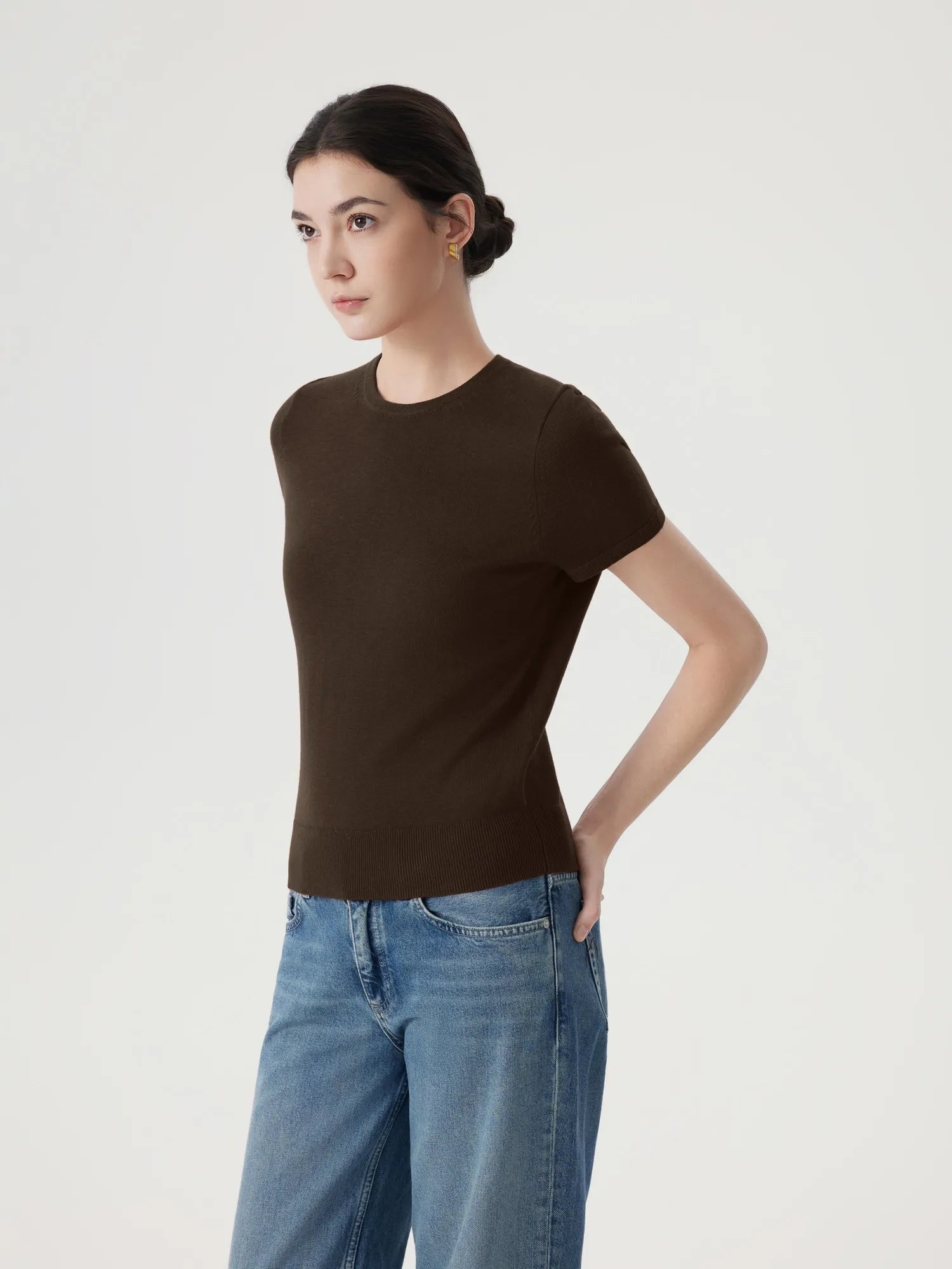 Cashmere Silk Blend Crew Neck Spring Sweater - Short Sleeve