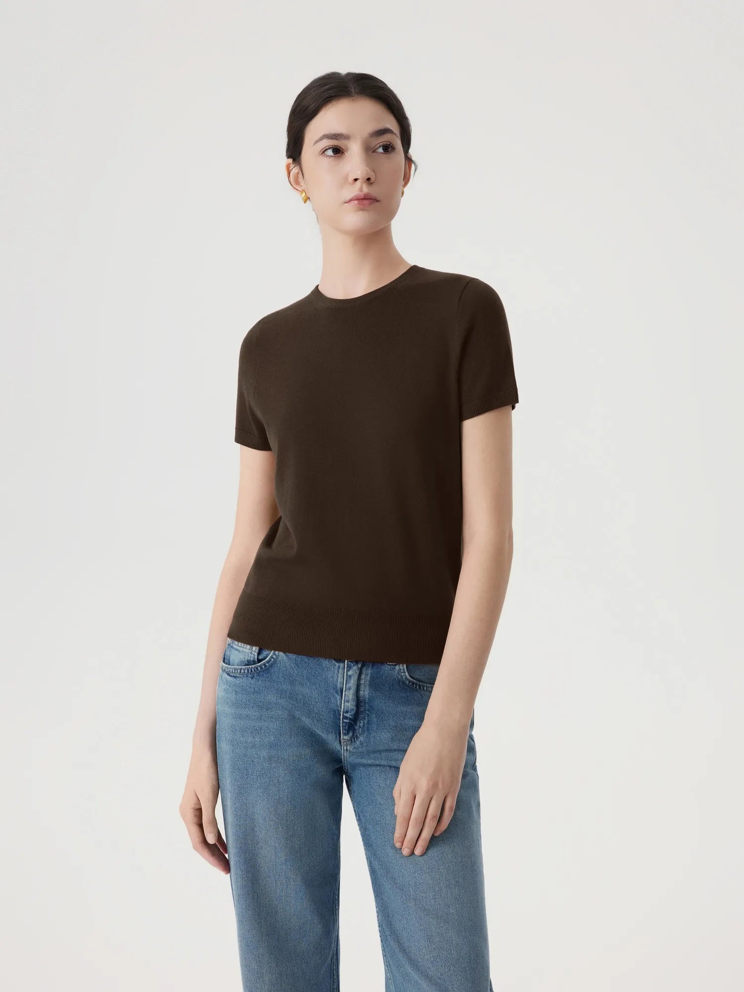 Cashmere Silk Blend Crew Neck Spring Sweater - Short Sleeve