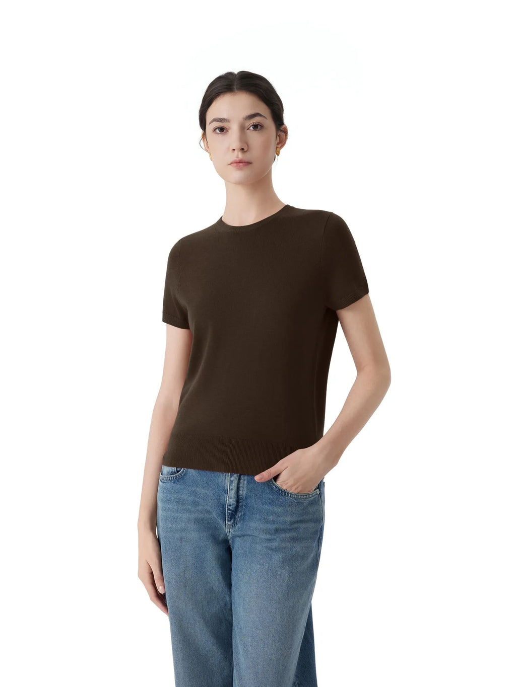 Cashmere Silk Blend Crew Neck Spring Sweater - Short Sleeve