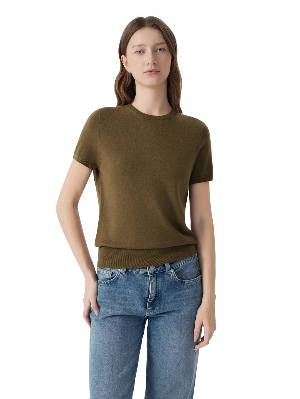 Cashmere Silk Blend Crew Neck Spring Sweater - Short Sleeve
