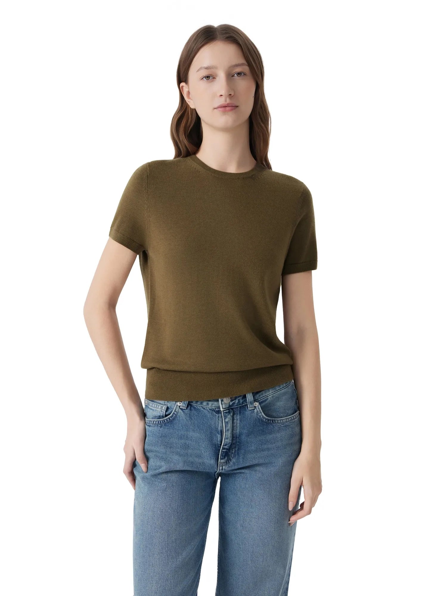 Cashmere Silk Blend Crew Neck Spring Sweater - Short Sleeve