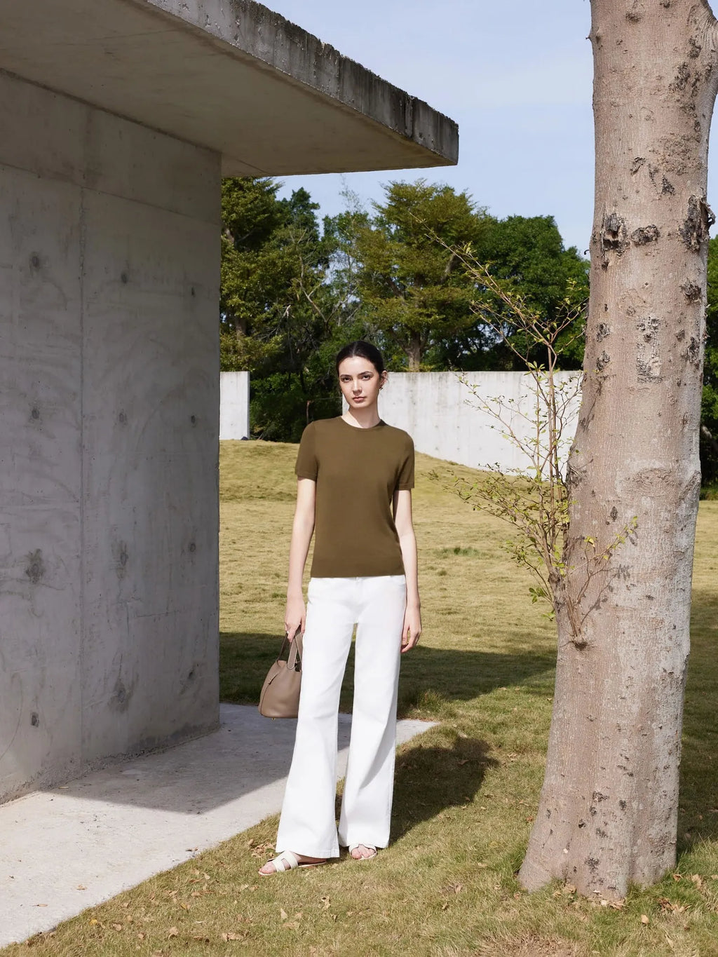 Cashmere Silk Blend Crew Neck Spring Sweater - Short Sleeve