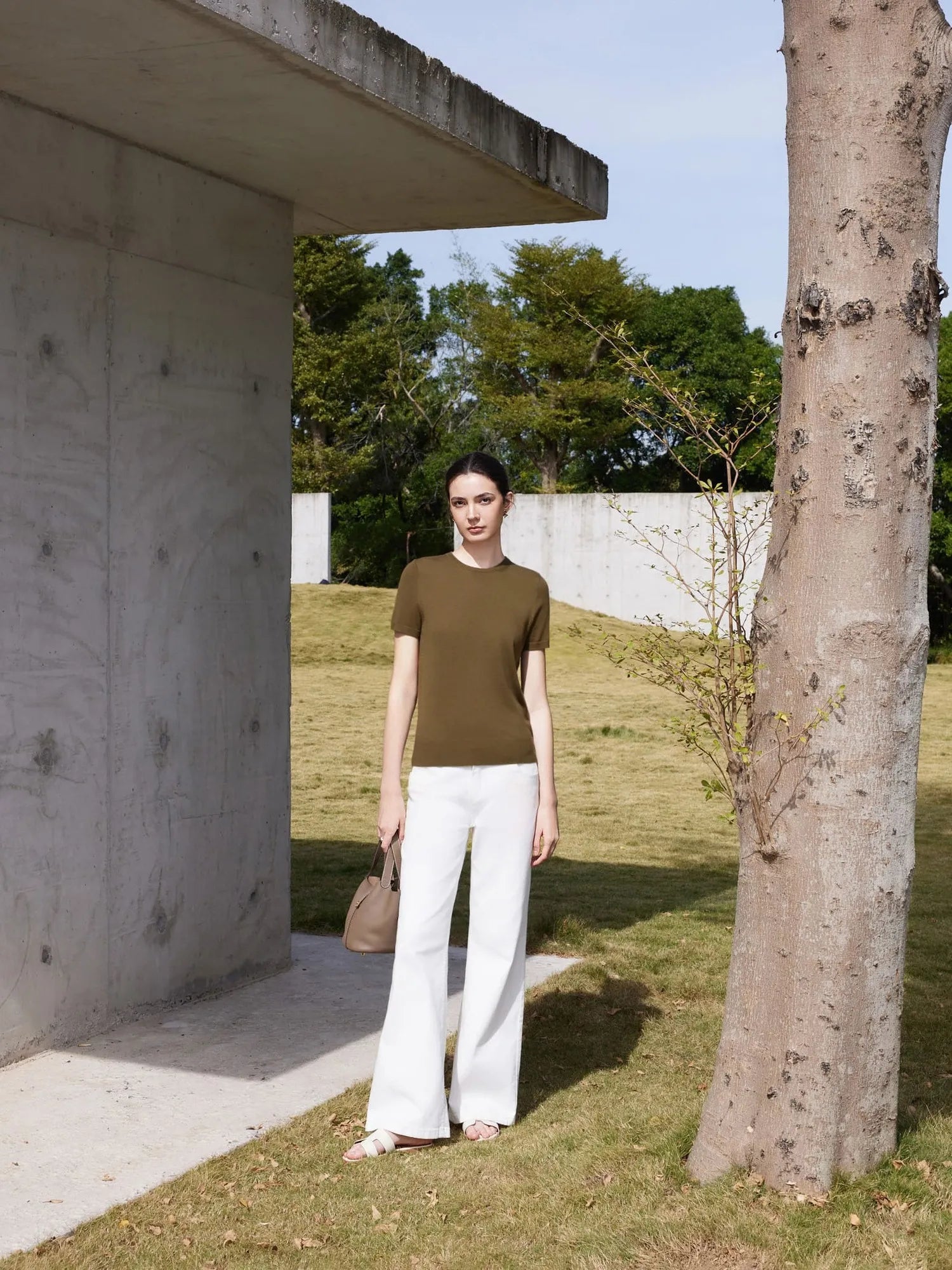 Cashmere Silk Blend Crew Neck Spring Sweater - Short Sleeve