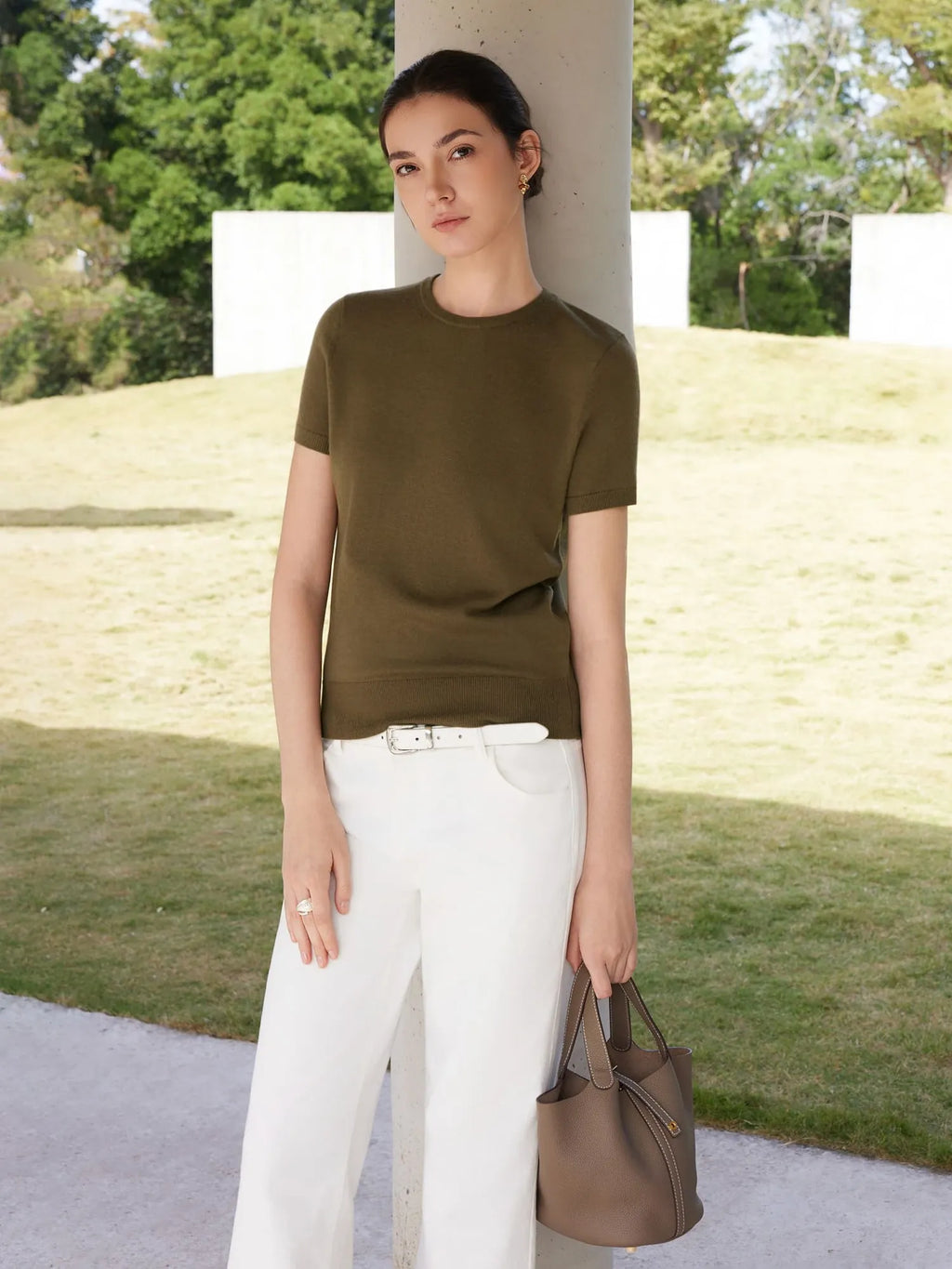 Cashmere Silk Blend Crew Neck Spring Sweater - Short Sleeve