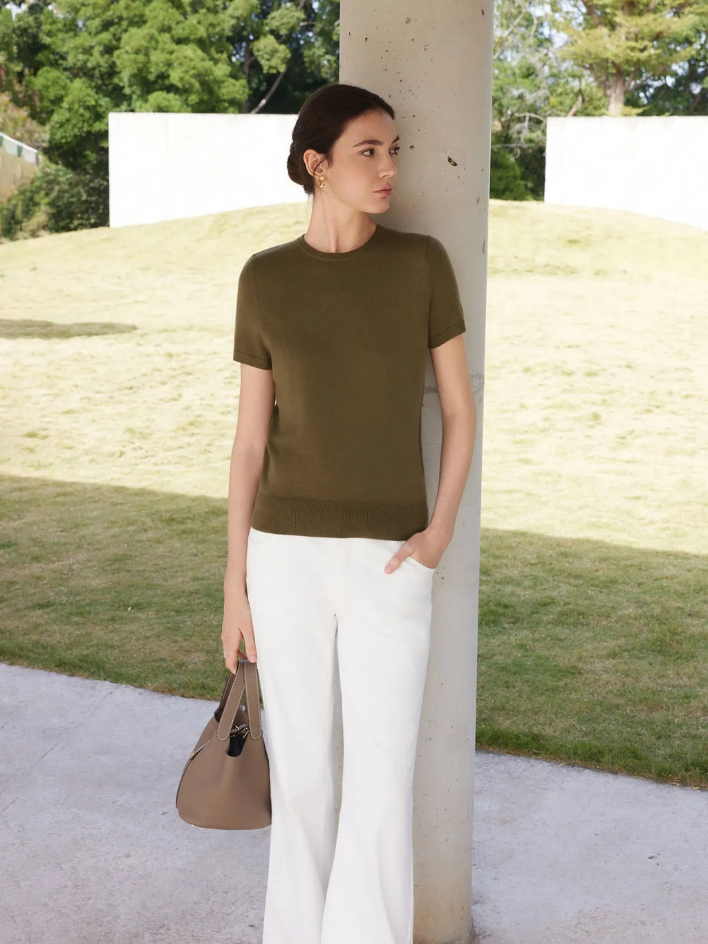 Cashmere Silk Blend Crew Neck Spring Sweater - Short Sleeve