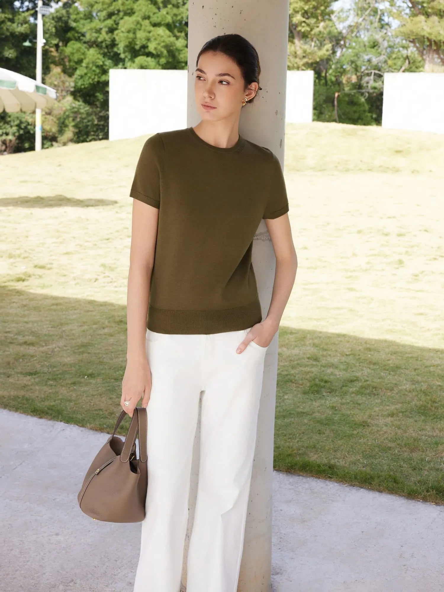 Cashmere Silk Blend Crew Neck Spring Sweater - Short Sleeve