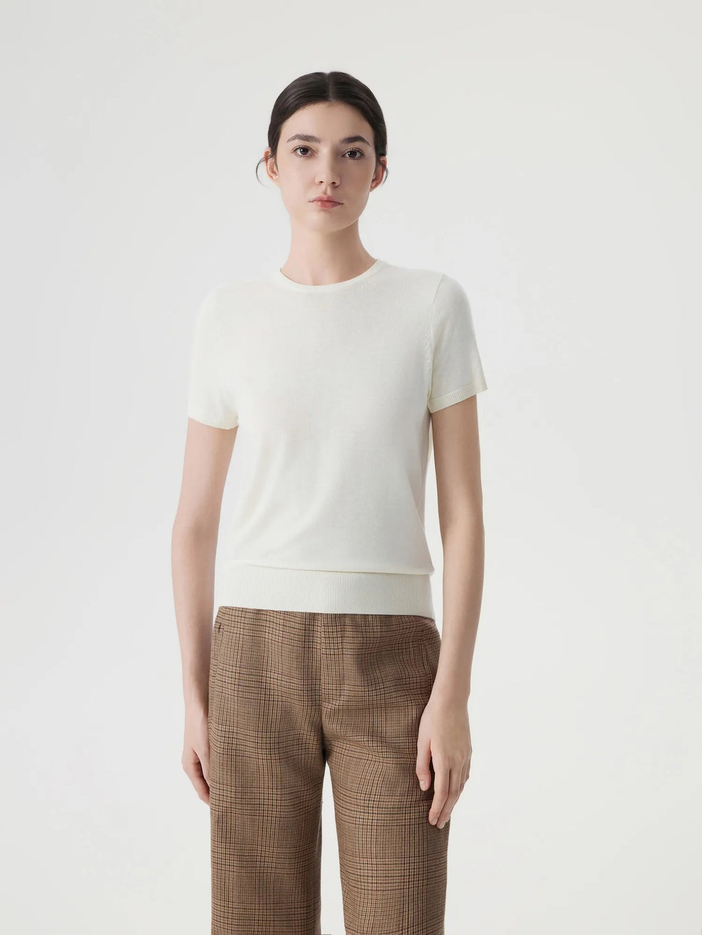 Cashmere Silk Blend Crew Neck Spring Sweater - Short Sleeve