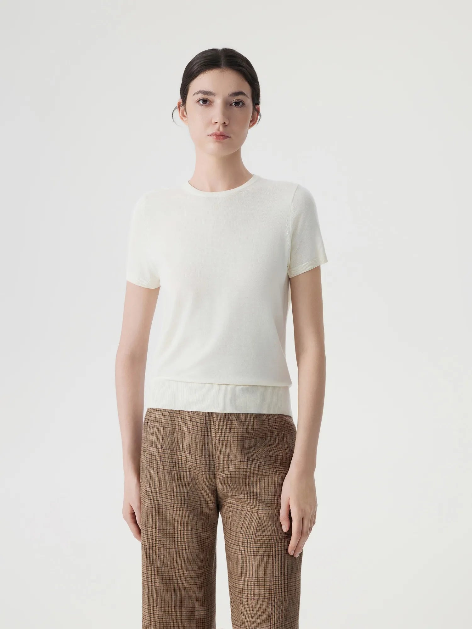 Cashmere Silk Blend Crew Neck Spring Sweater - Short Sleeve