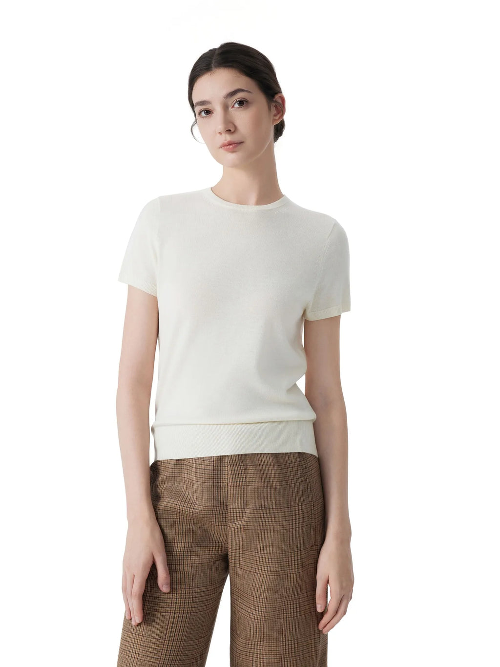Cashmere Silk Blend Crew Neck Spring Sweater - Short Sleeve