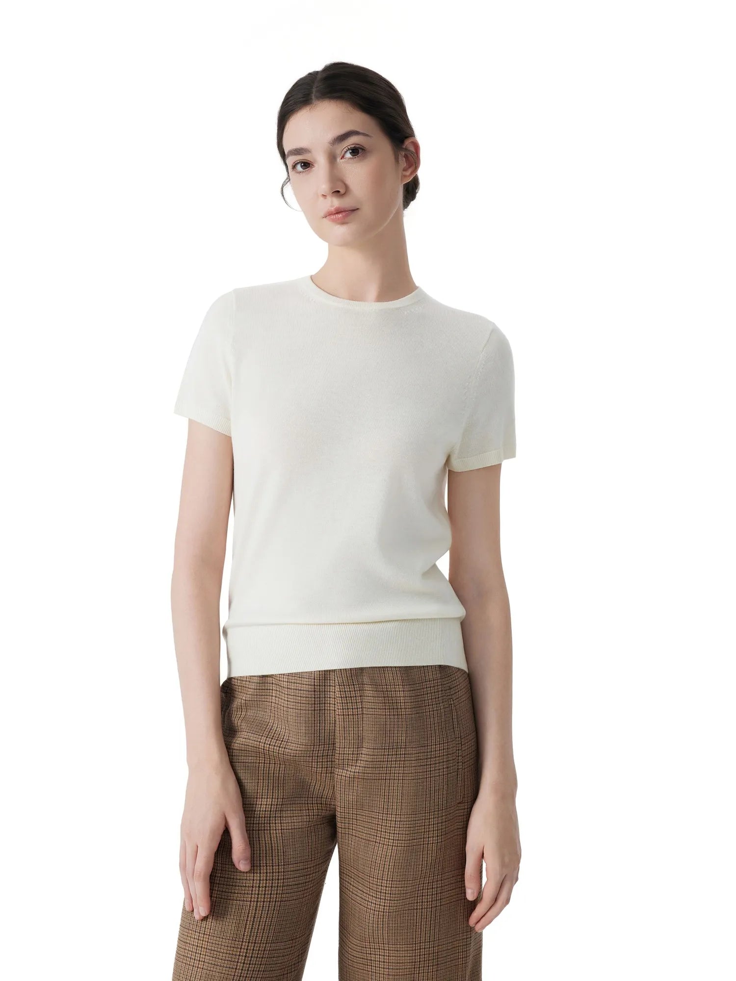 Cashmere Silk Blend Crew Neck Spring Sweater - Short Sleeve