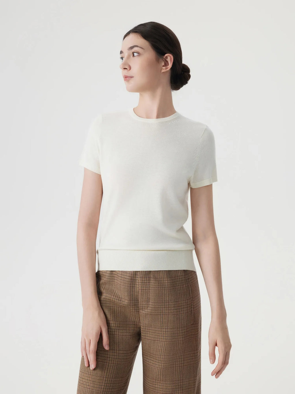 Cashmere Silk Blend Crew Neck Spring Sweater - Short Sleeve