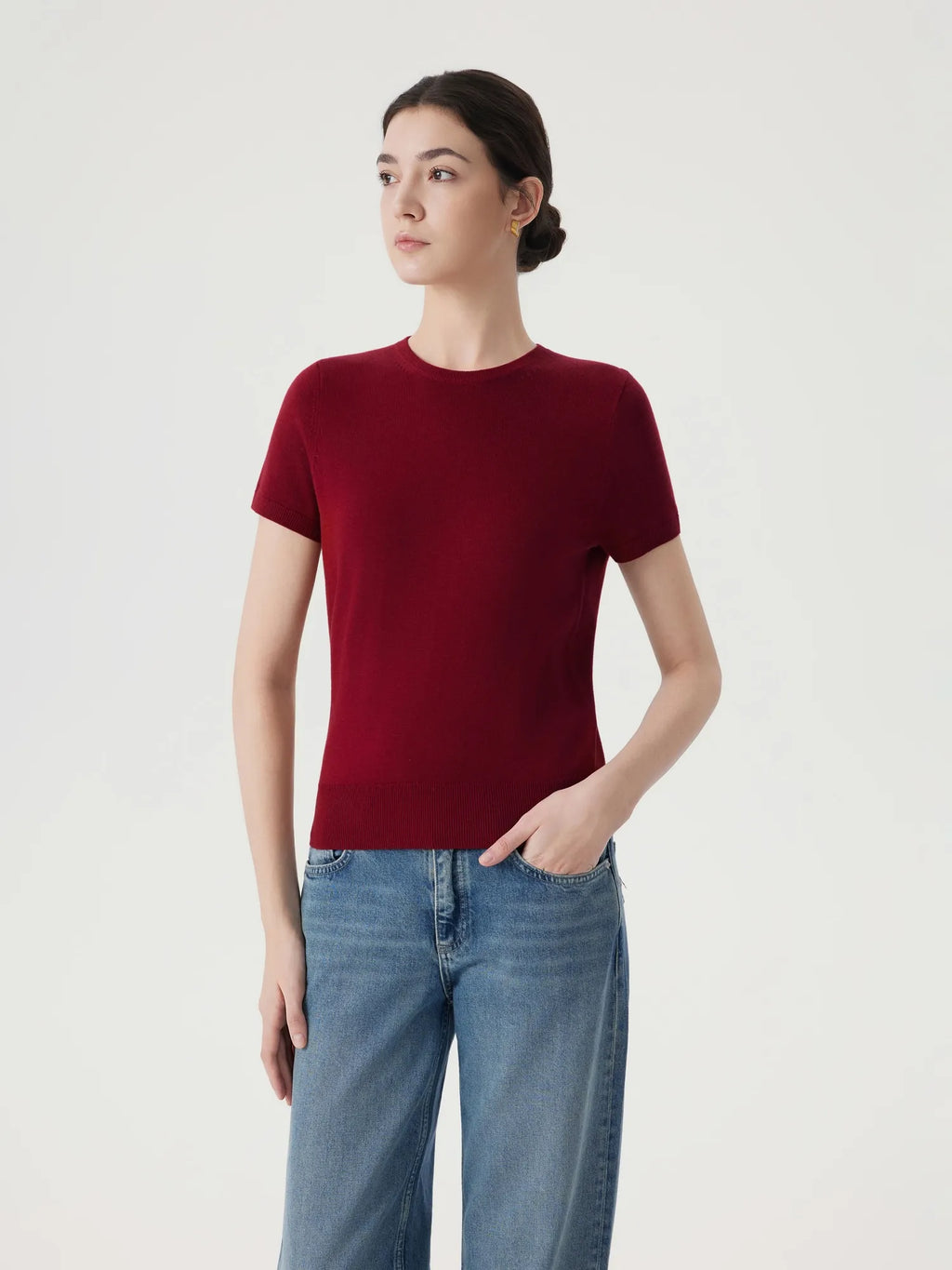 Cashmere Silk Blend Crew Neck Spring Sweater - Short Sleeve