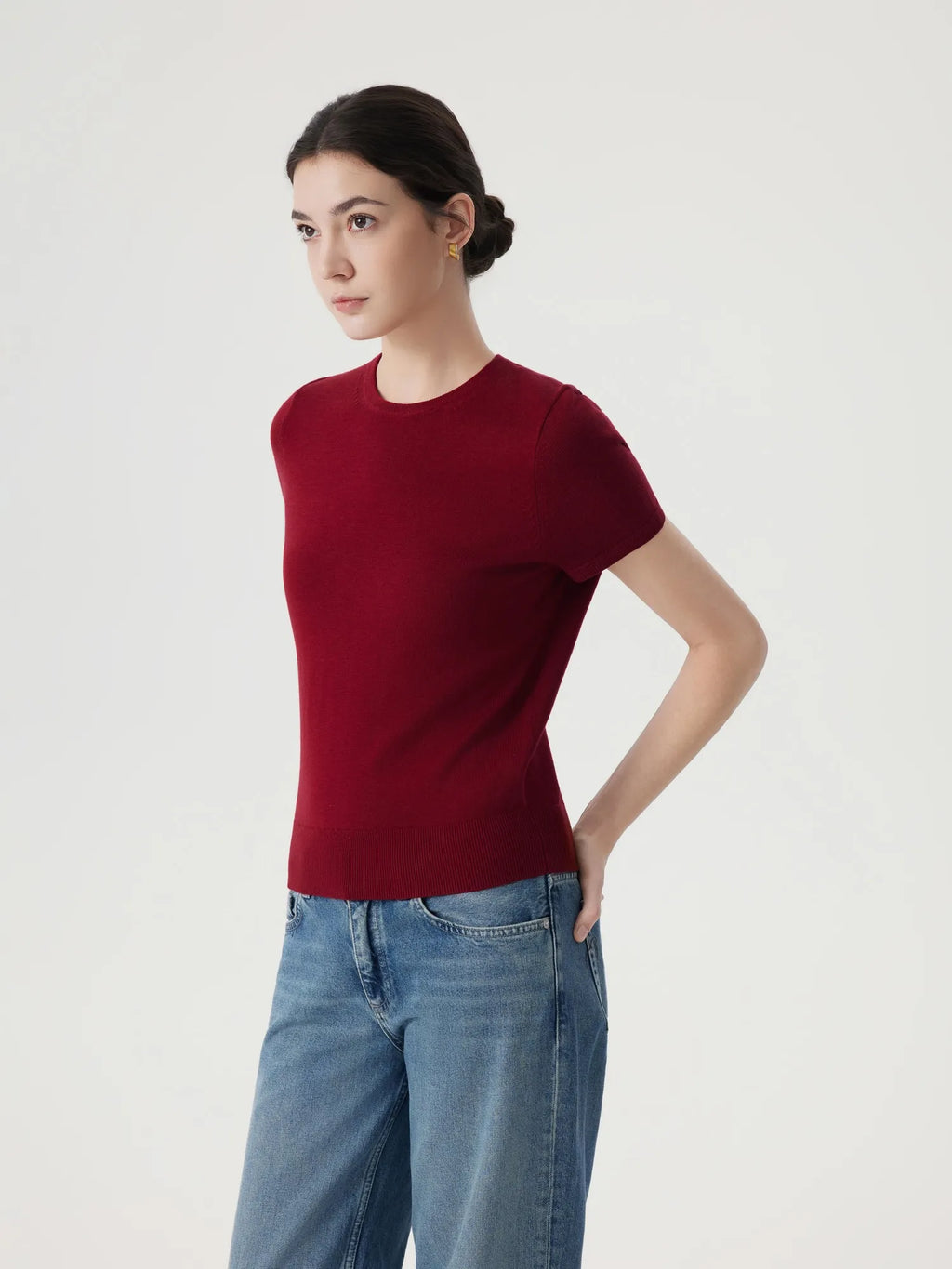 Cashmere Silk Blend Crew Neck Spring Sweater - Short Sleeve