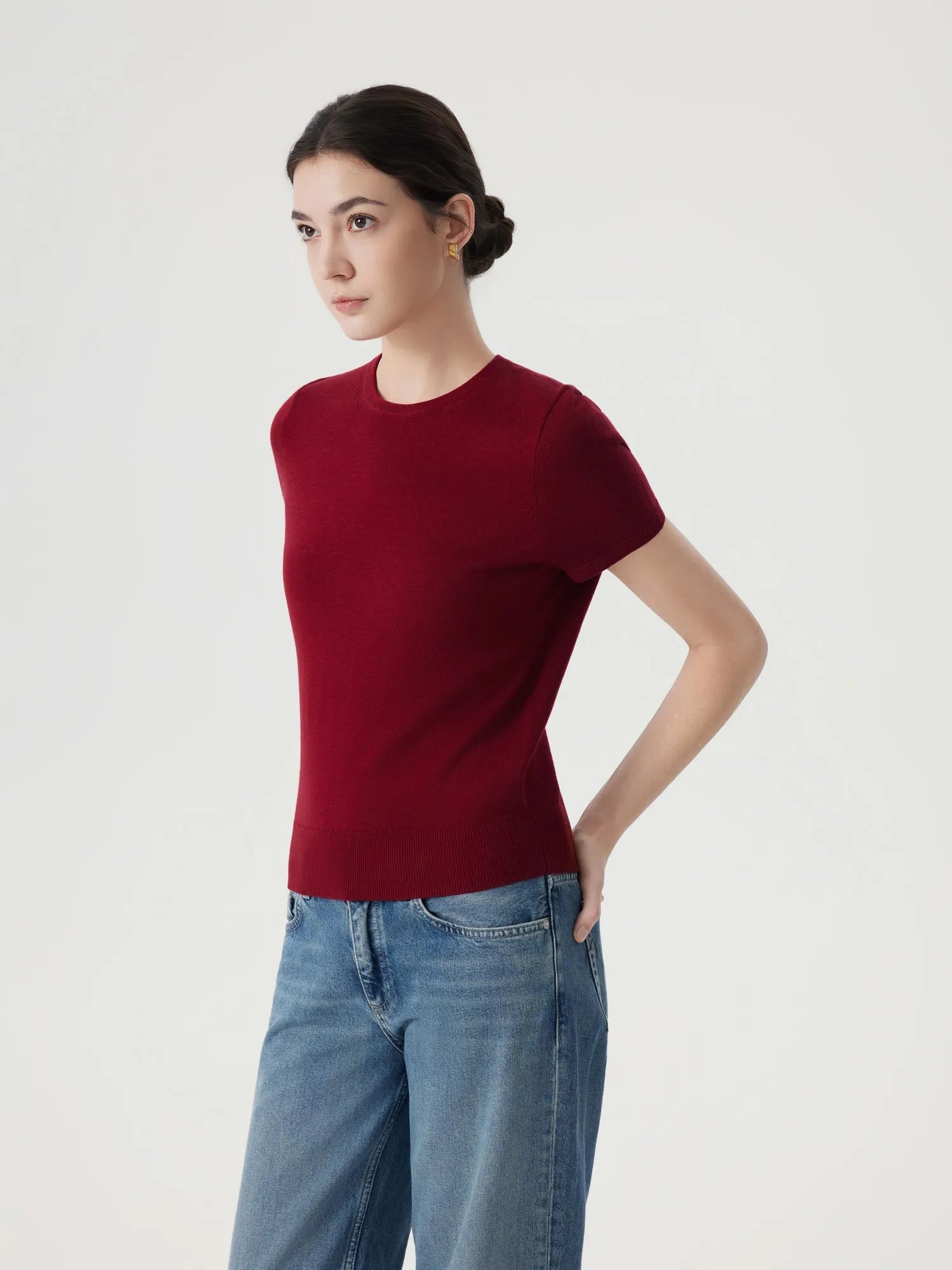 Cashmere Silk Blend Crew Neck Spring Sweater - Short Sleeve