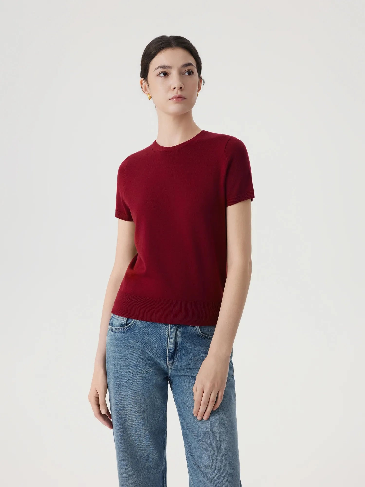 Cashmere Silk Blend Crew Neck Spring Sweater - Short Sleeve