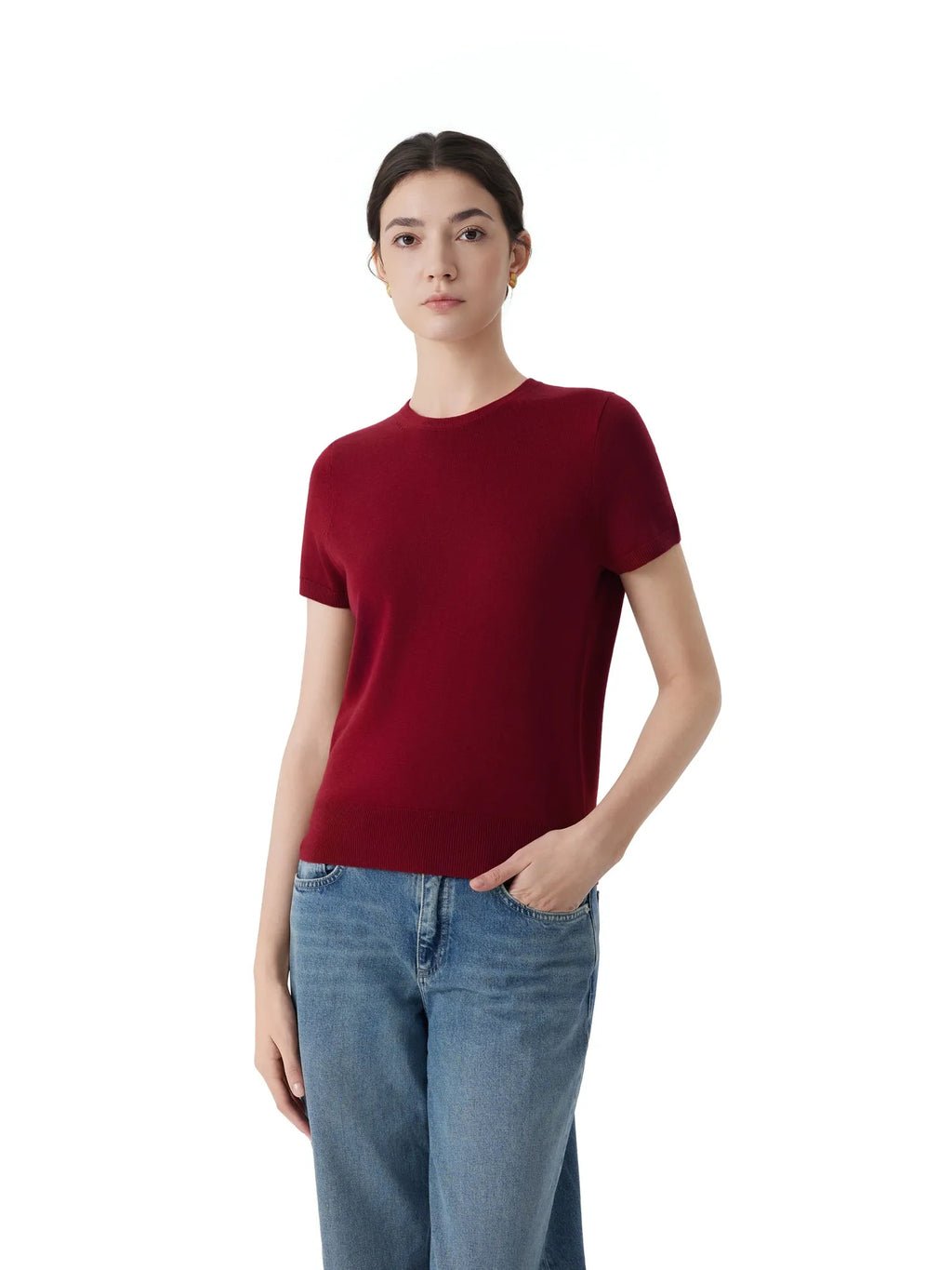 Cashmere Silk Blend Crew Neck Spring Sweater - Short Sleeve