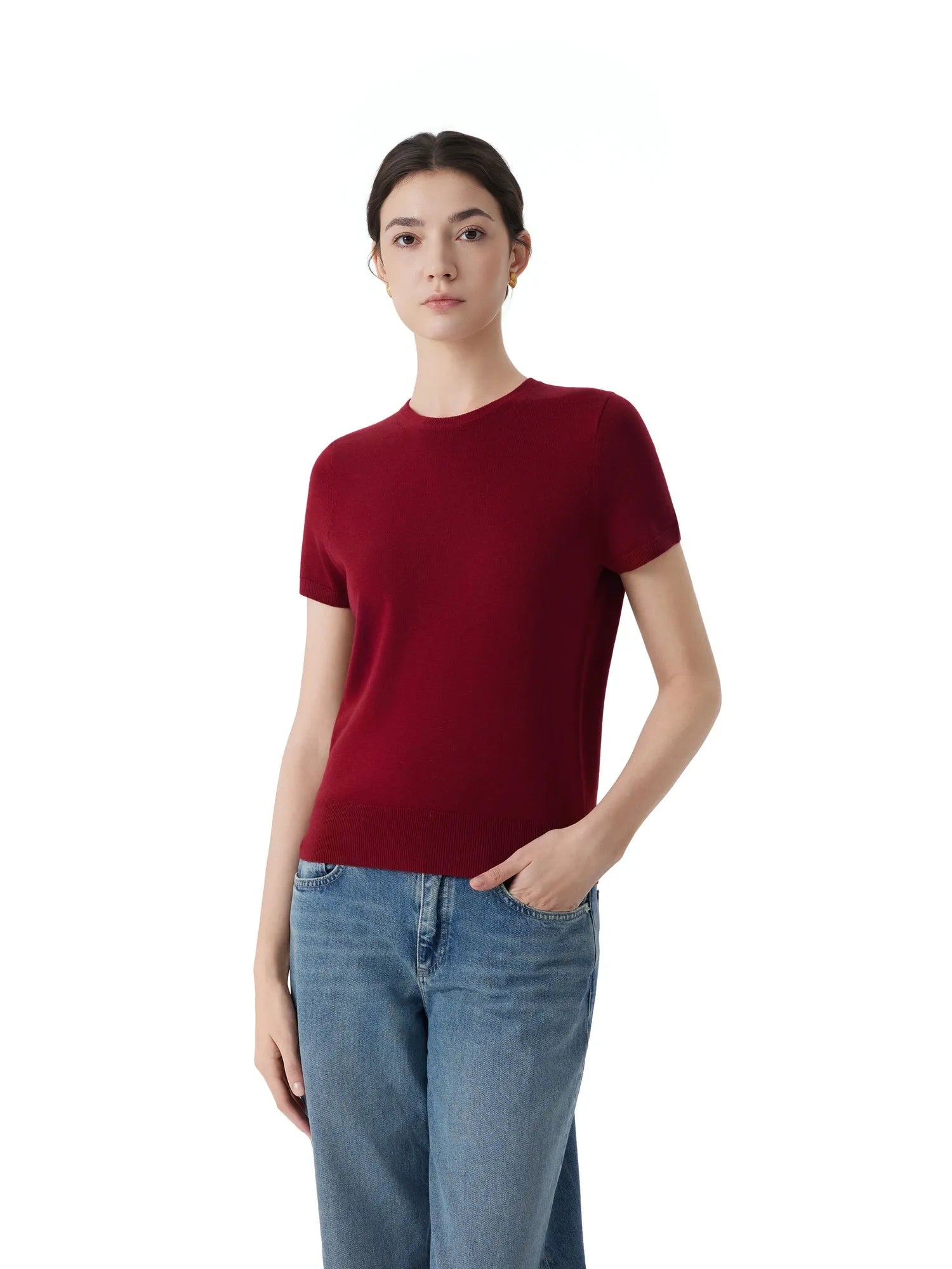 Cashmere Silk Blend Crew Neck Spring Sweater - Short Sleeve
