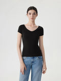 Cashmere Silk Blend V Shirts Sweater - Short Sleeve