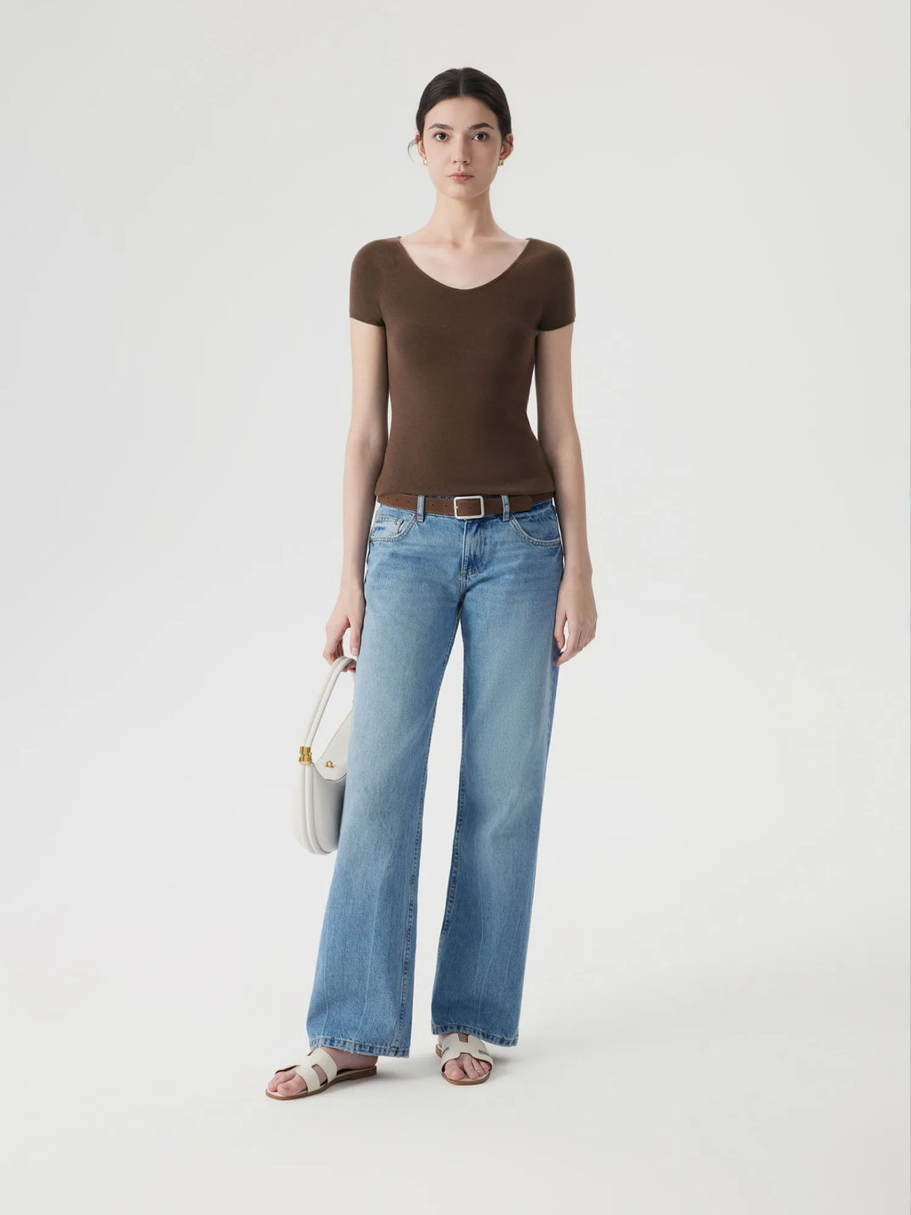 Cashmere Silk Blend V Shirts Sweater - Short Sleeve