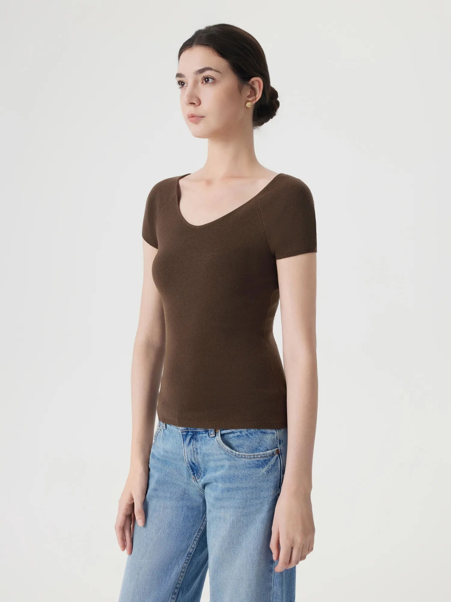 Cashmere Silk Blend V Shirts Sweater - Short Sleeve
