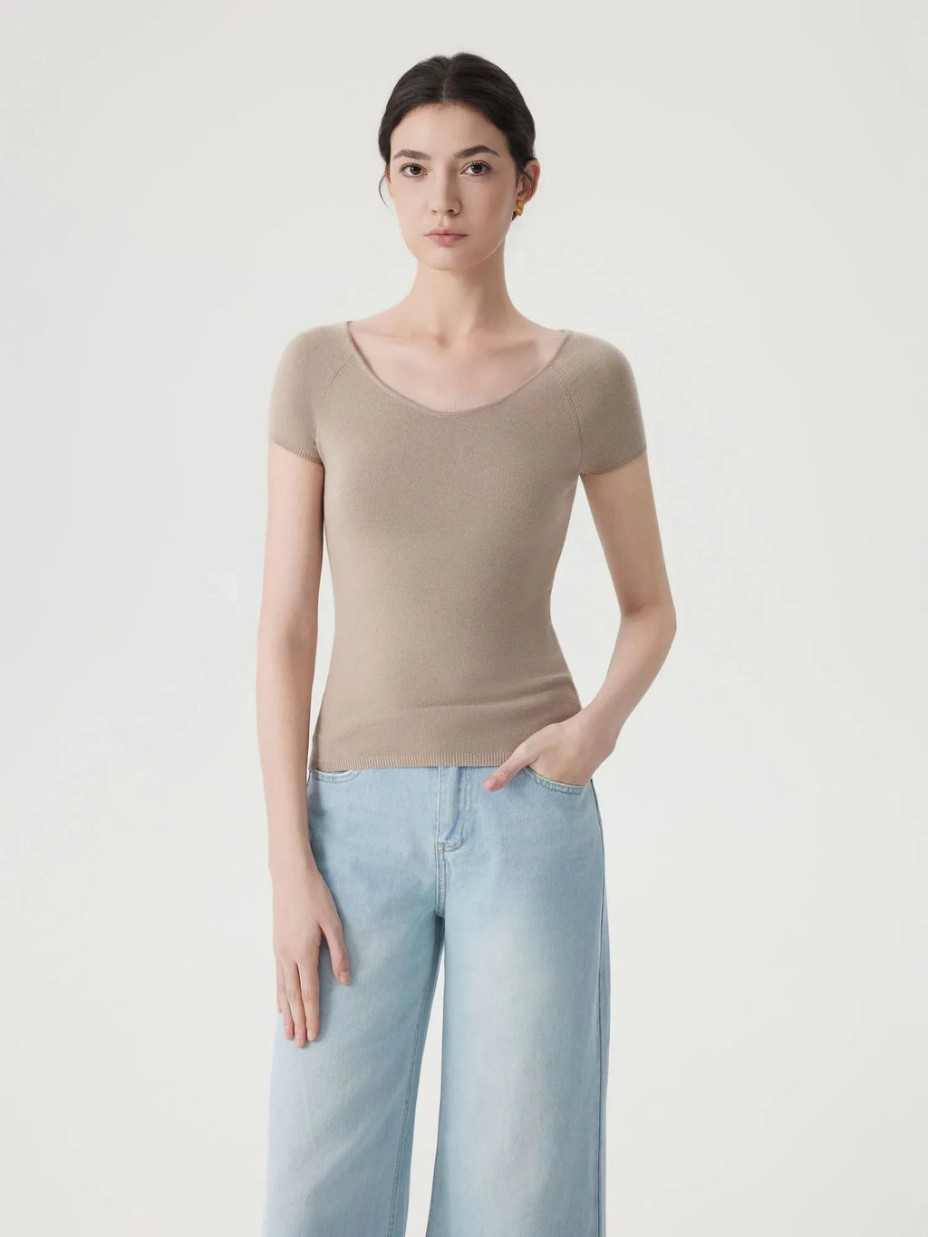 Cashmere Silk Blend V Shirts Sweater - Short Sleeve